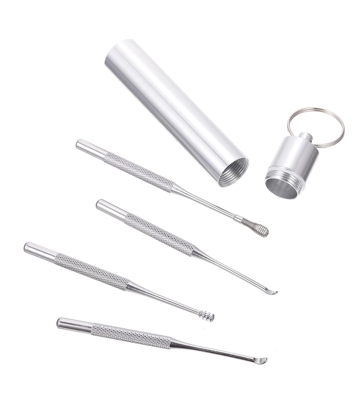Portable Stainless Steel Ear Pick Set - Earwax Removal Tool with Keychain - Gentle Spiral Curette for Kids and Adults - 5pcs - Buy Online on GoSupps.com