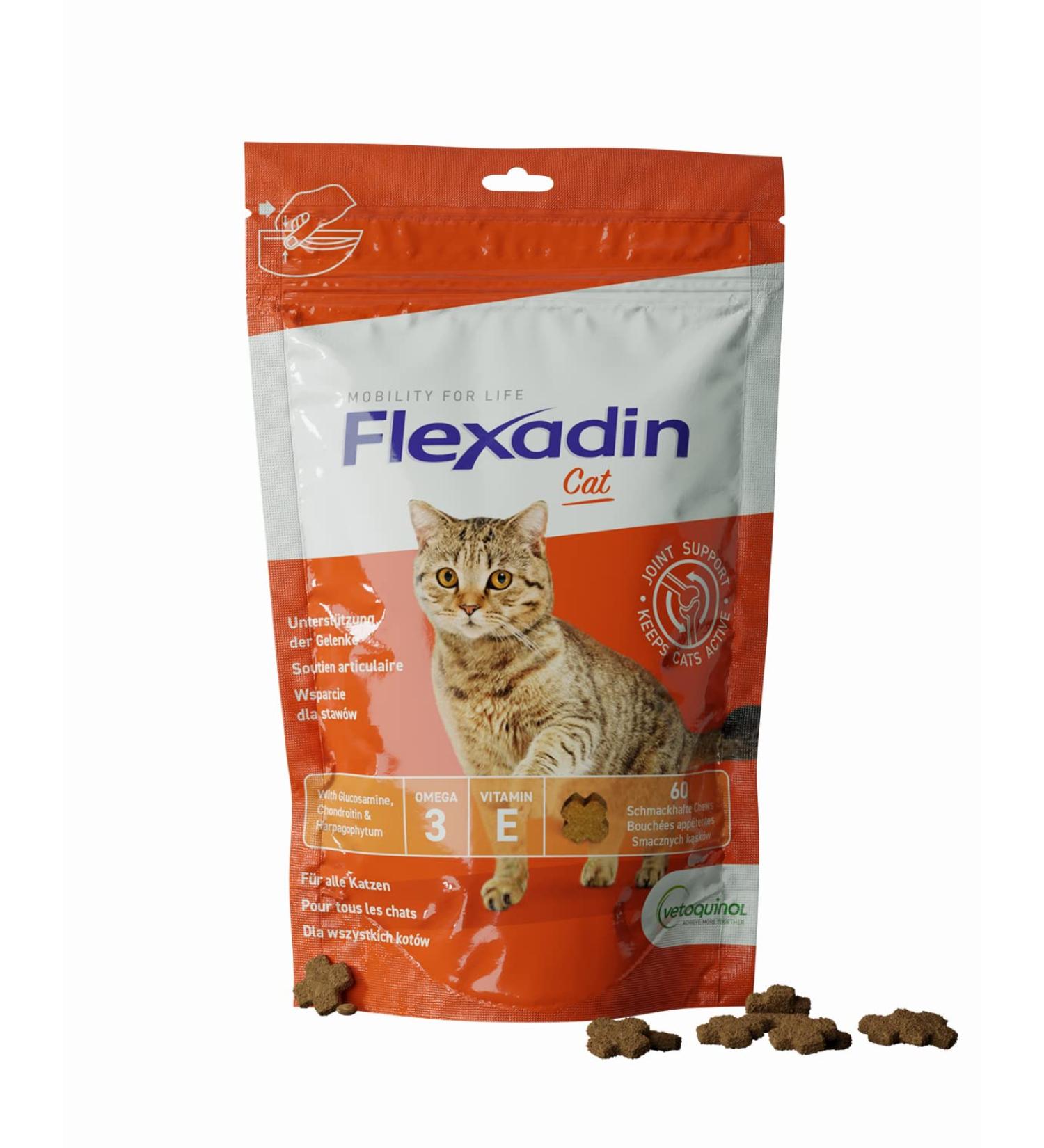 Flexadin Cat - Joint Health Treats with Glucosamine Chondroitin & Omega-3 | 60 Natural Cat Joint Supplements - Buy Online on GoSupps.com