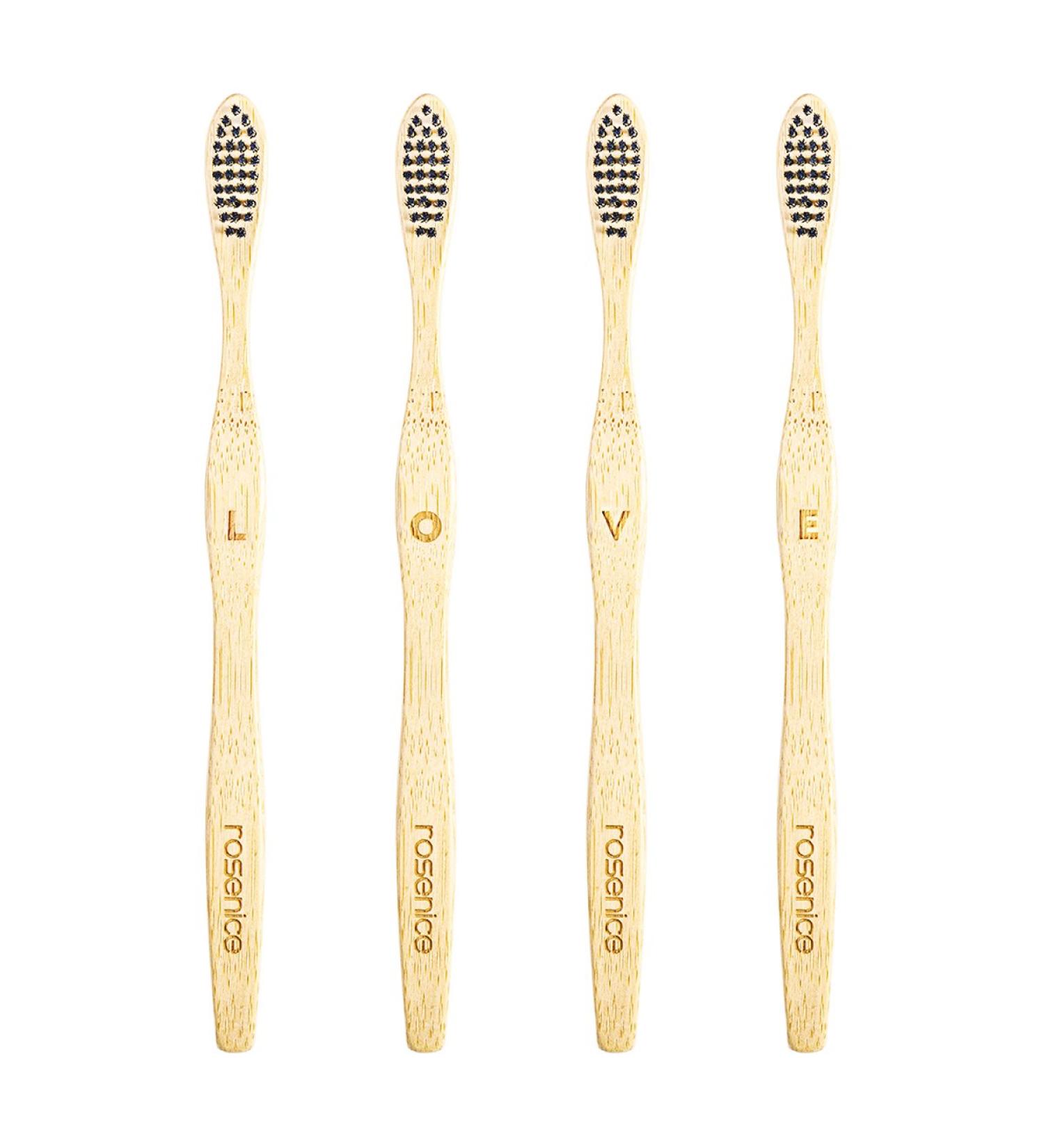 Healifty Natural Bamboo Toothbrushes - Eco-Friendly Wooden Toothbrushes with Soft Black Bristles (4 Pack) | Sustainable Oral Care for Family - Buy Online on GoSupps.com