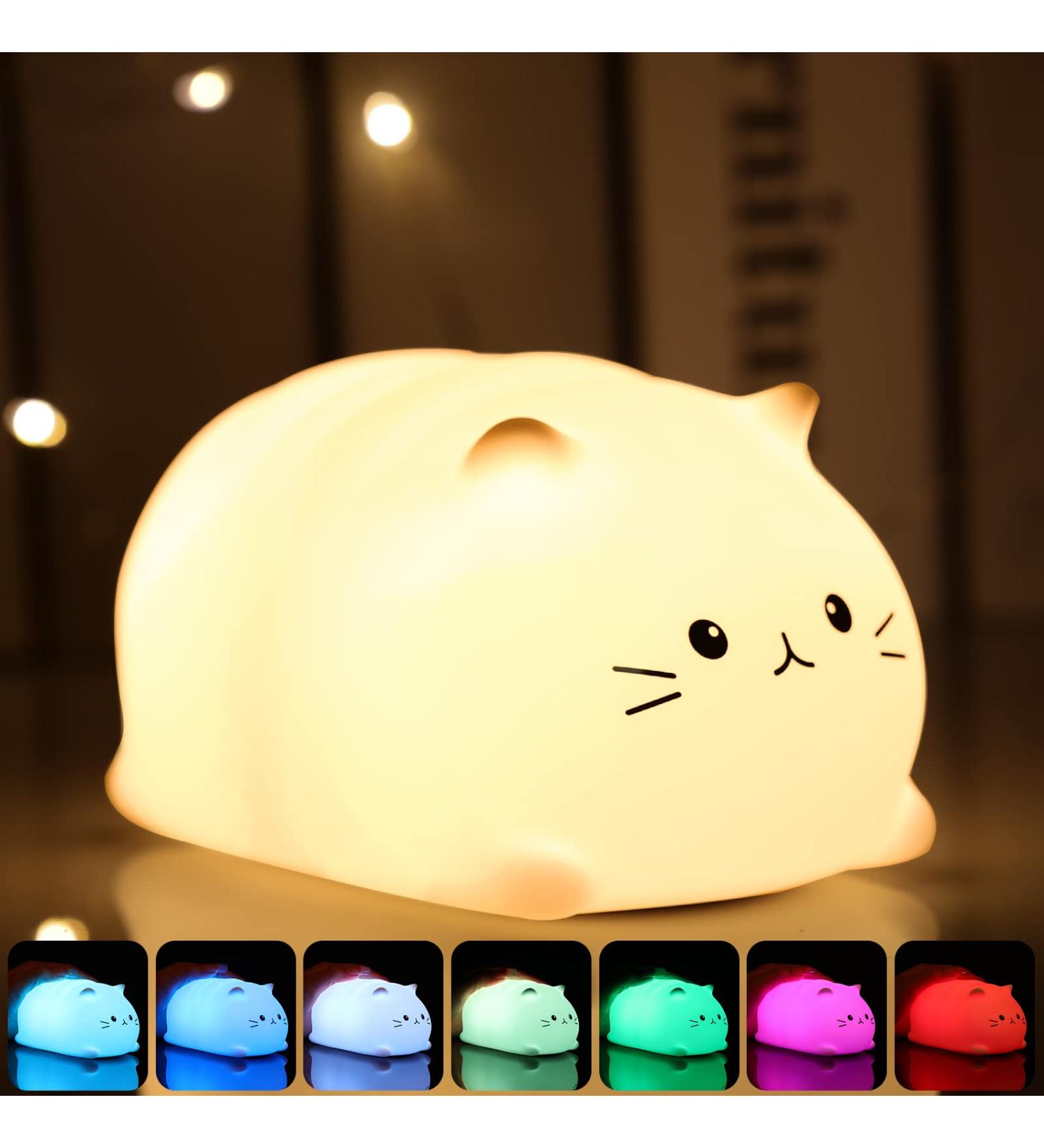 Cute Cat Lamp Night Light for Girls Bedroom 7 Color Changing Baby Night Lights for Kids Baby Toddler Teen Portable Silicone Kawaii Nightlight Nursery Room Decor - Buy Online on GoSupps.com