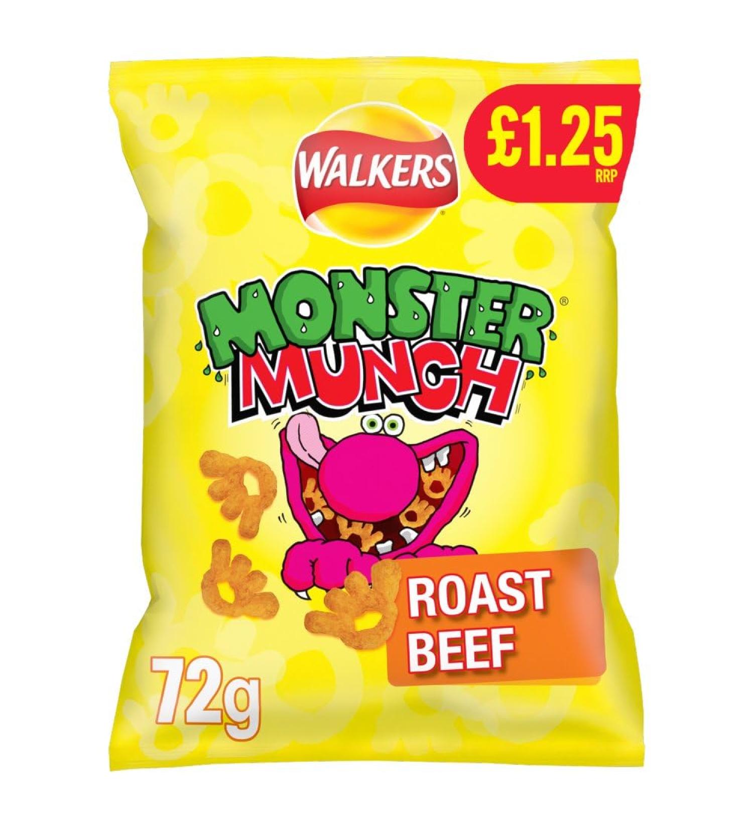 Walkers Monster Munch ROAST BEEF Snack Crisps 15 x 72g PMP Bags - Buy Online on GoSupps.com