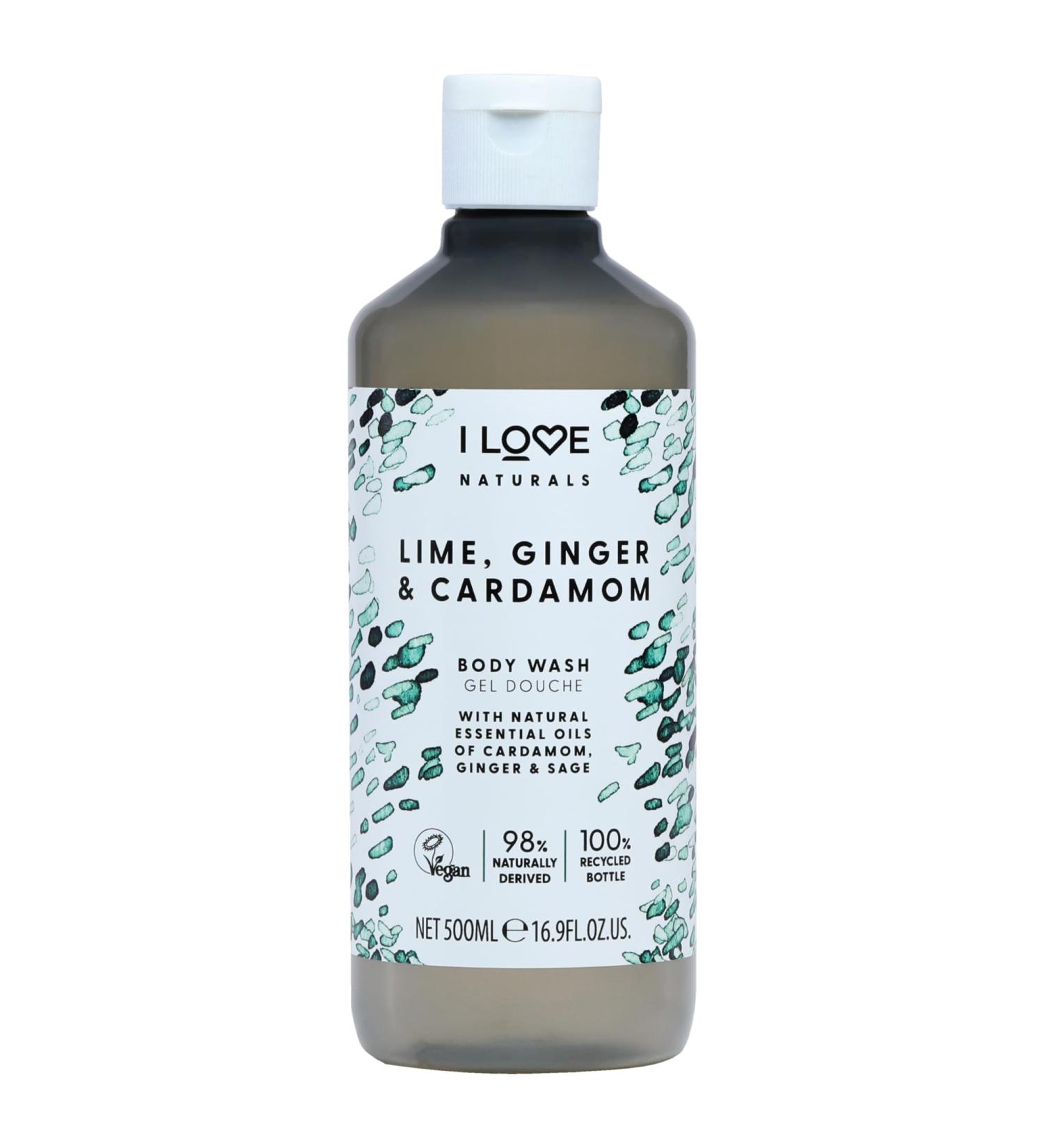 I Love Naturals Lime Ginger and Cardamom Body Wash - Moisturizing Body Wash - Infused with Essential Oils - Plant-Based Body Cleanser - 16.9 oz