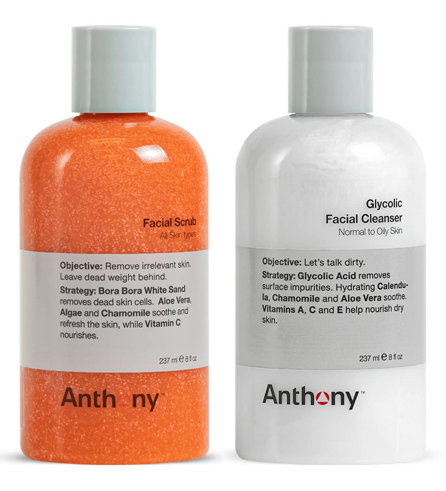 Anthony Glycolic Facial Cleanser Normal to Oily Skin 8 Fl Oz and Anthony Facial Scrub 8 Fl Oz - Buy Online on GoSupps.com