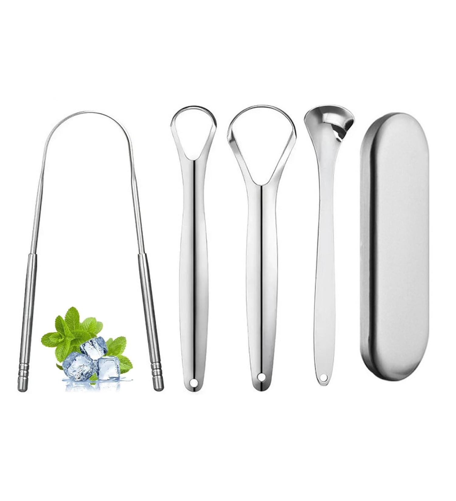 4-Piece Copper & Stainless Steel Tongue Cleaner Set | Effective Tongue Scraper & Brush for Oral Hygiene - Buy Online on GoSupps.com