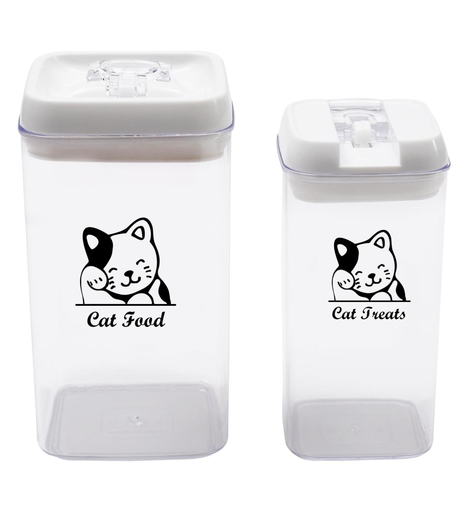 Cat Food and Treats Containers Set with Scoop for Cats - Vintage White Powder-Coated Carbon Steel - Tight Fitting Lids - Storage Canister Tins - Buy Online on GoSupps.com