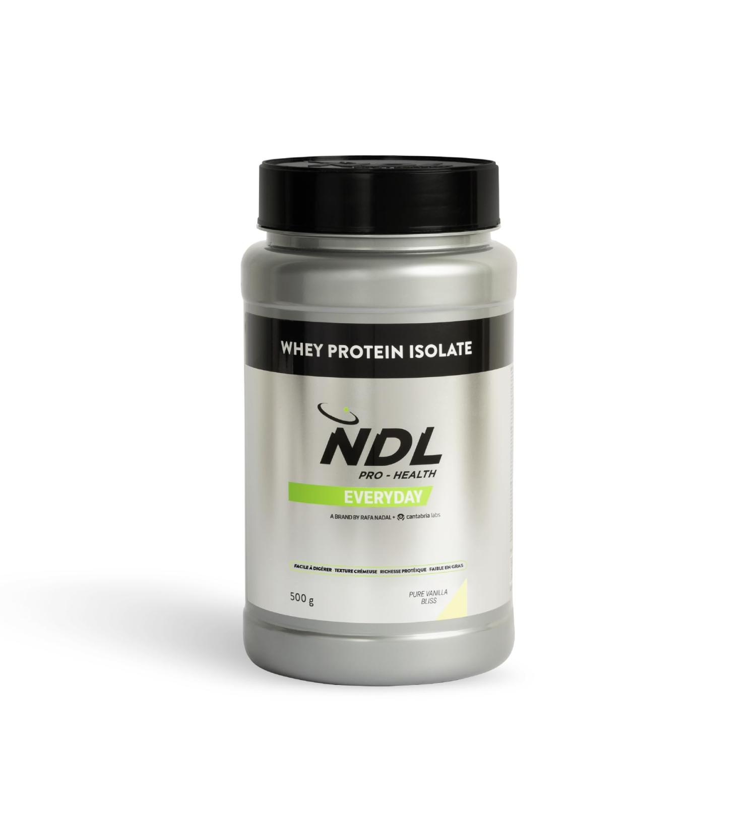 NDL Pro-Health Wey Protein Isolate - Prot ines isol es Tonifie et d veloppe la masse musculaire Am liore vos s ances d'entra nement - Pure Vanilla Bliss - 500g - by Rafa Nadal Vanille 500GR - Buy Online on GoSupps.com