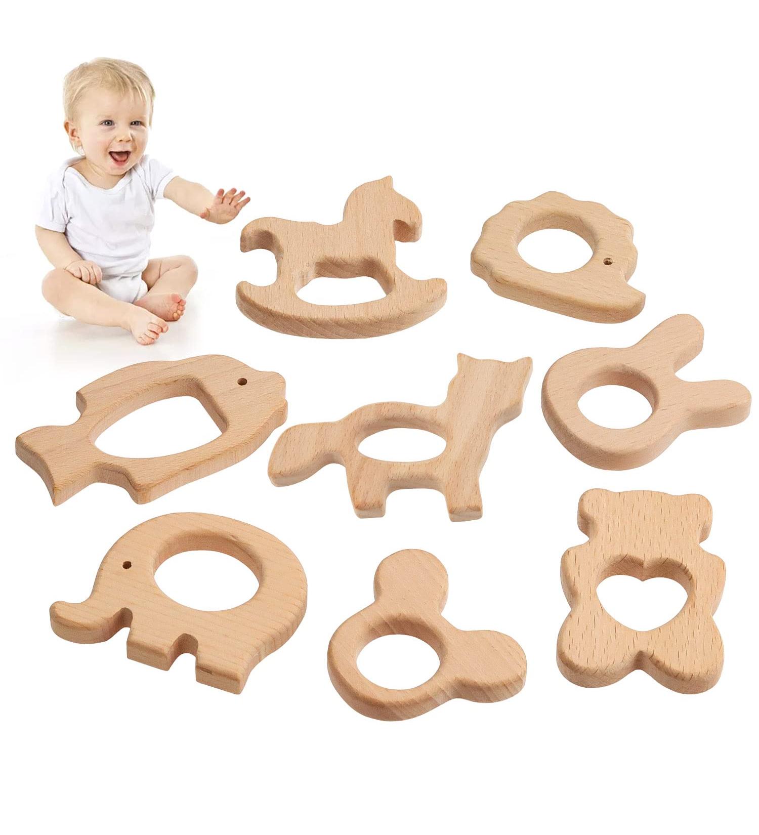 Tyfyh 8-Piece Wooden Baby Bite Ring Set | Safe Wooden Animal Teething Toys | DIY Craft Wooden Rings for Babies & Childcare - Buy Online on GoSupps.com