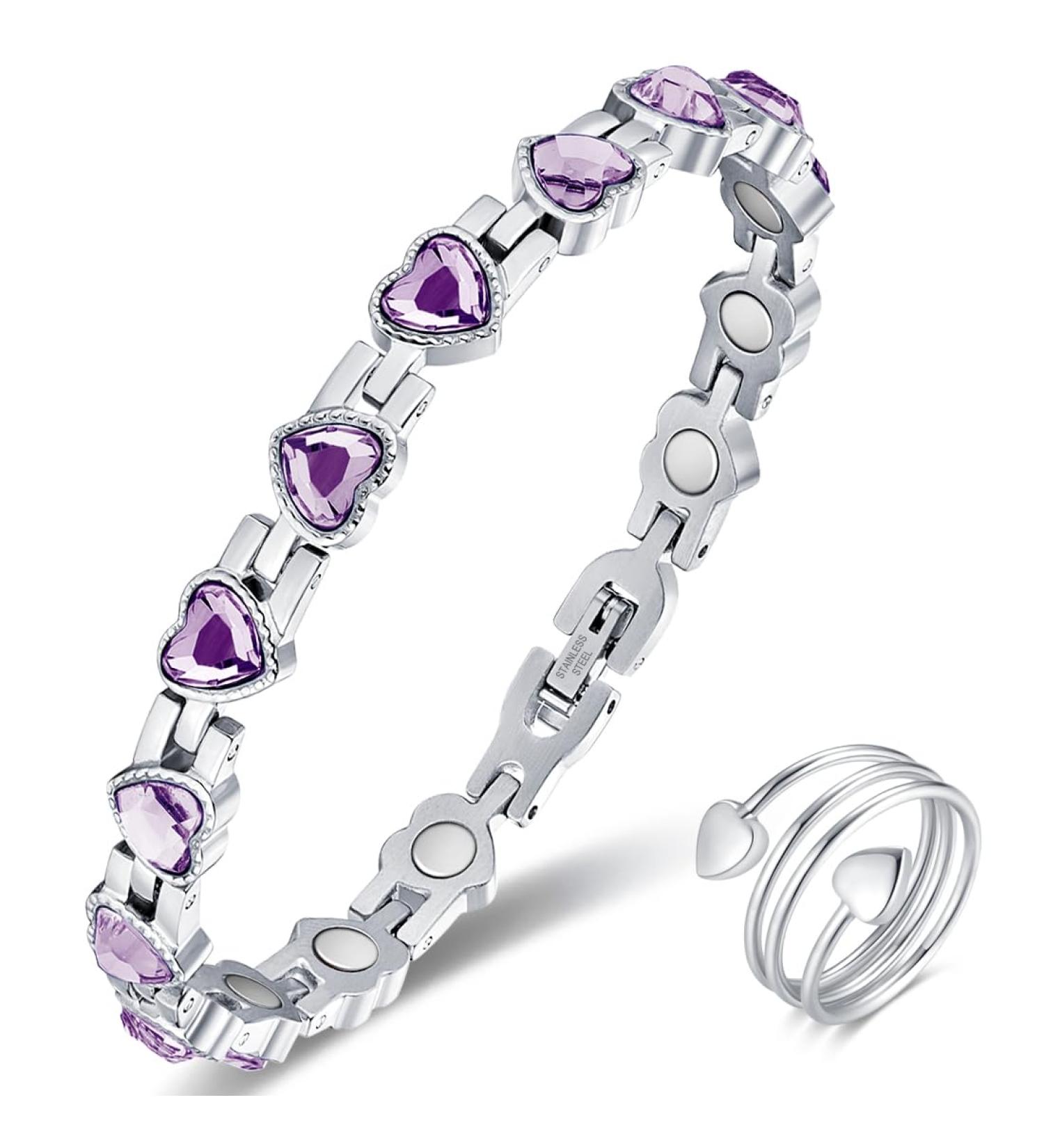 Vicmag Women's Titanium Steel Magnetic Bracelet - Ultra Strength with Purple Heart Crystal & Removal Tool | Perfect Gift - Buy Online on GoSupps.com