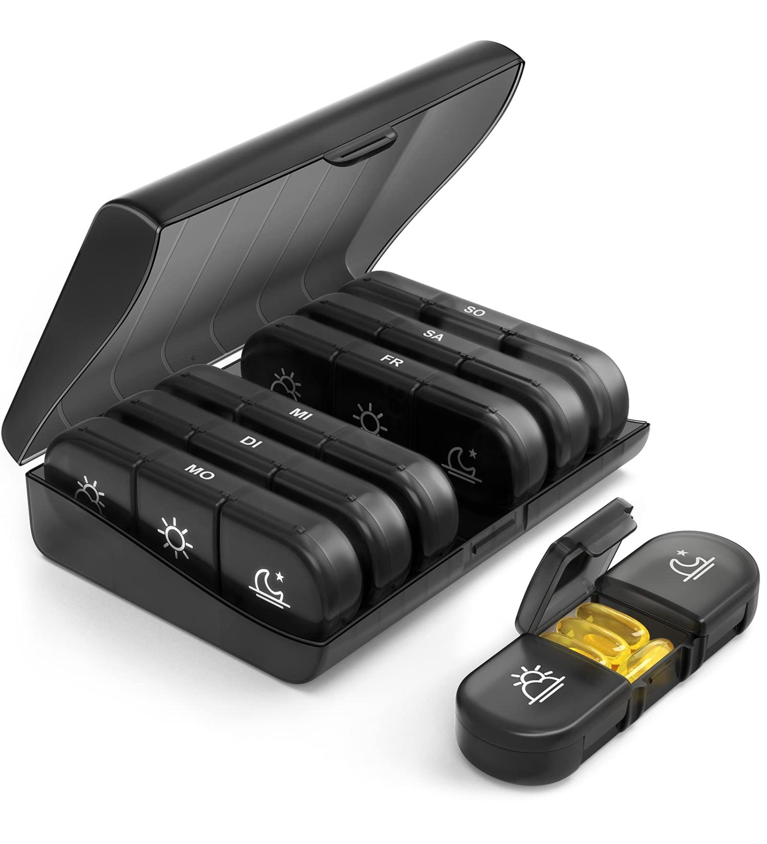 Buy Auvon Weekly Pill Box - 7 Days 3 Compartments Portable Tablet Organizer for Vitamins & Supplements - Black - Buy Online on GoSupps.com