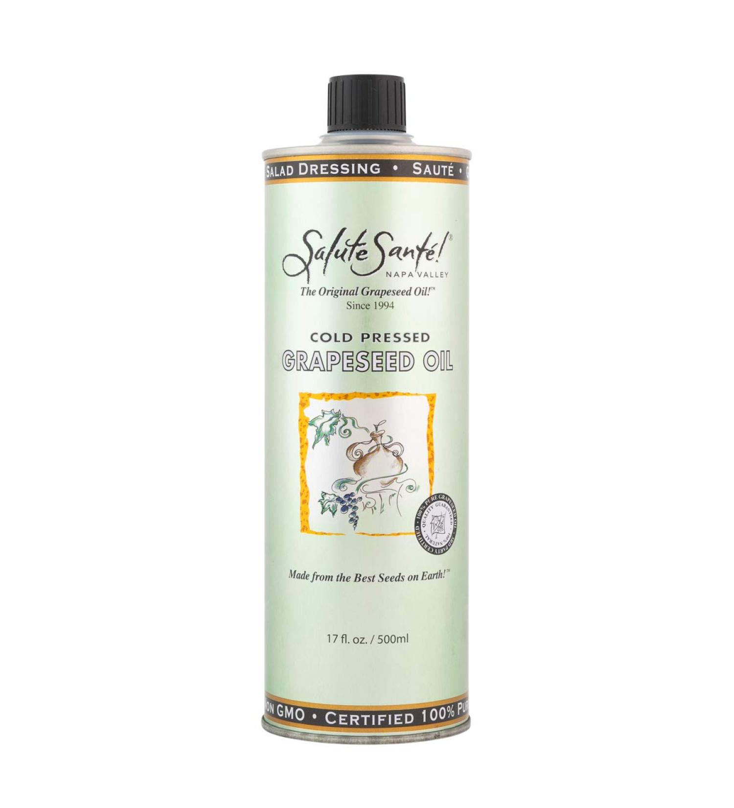 Salute Sante! Cold Pressed Grapeseed Oil - High Temperature Cooking, Non-GMO, Kosher, Vegan - 500ml/17 fl oz - Buy Online on GoSupps.com