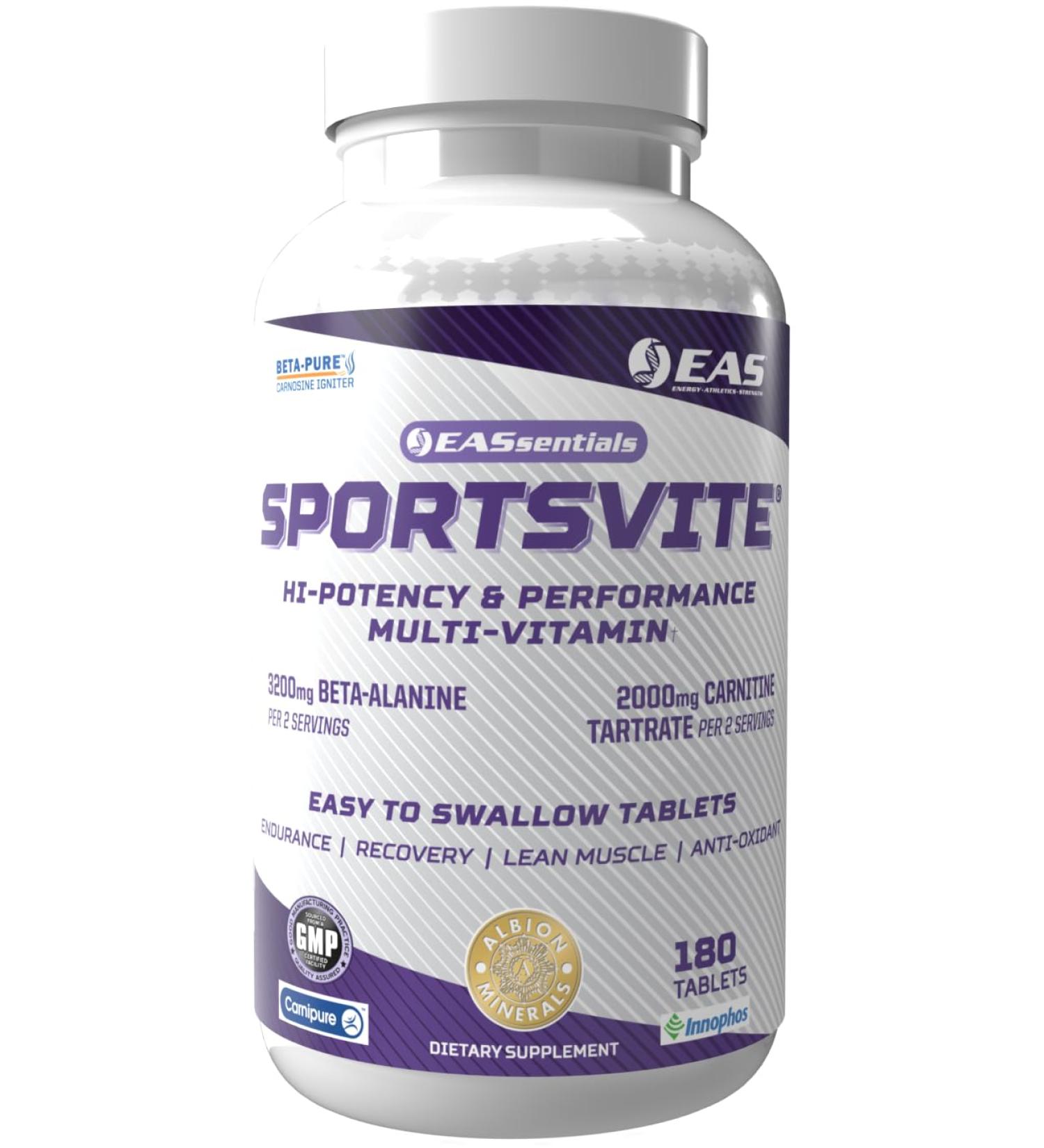 EAS SportsVite High Potency Multivitamin for Athletes | Vitamin & Mineral Nutrient Blend | 2300mg Beta Alanine, 2000mg Carnitine Tartrate | 180 Tablets - Buy Online on GoSupps.com