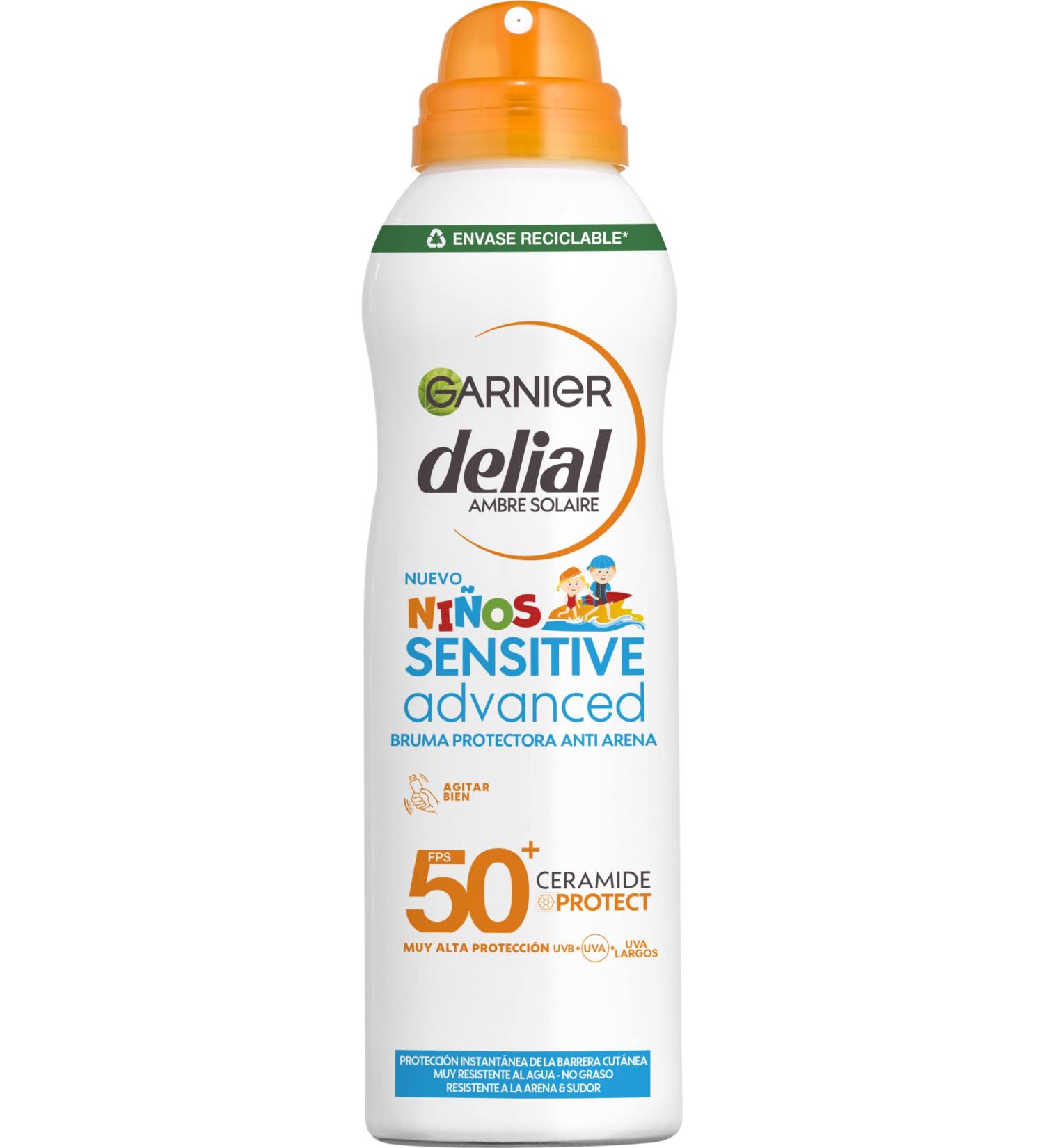 GARNIER DELIAL Children's Sensitive Advanced Anti-Sand Sunscreen Spray 150ml - High Protection IP50+ for Clear Skin - Buy Online on GoSupps.com