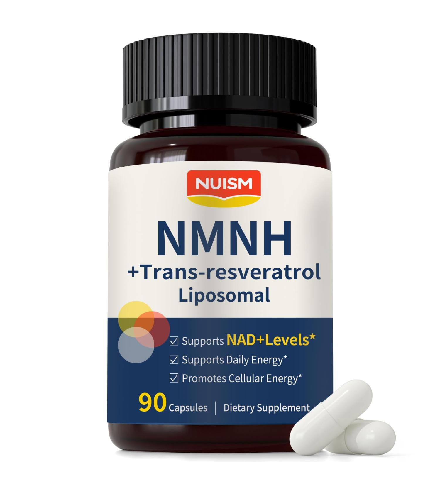 NUISM NMNH NAD+ Supplement Liposomal 600mg NMN NAD+ and Resveratrol Complex for Cellular Energy Healthy Aging & Metabolic Support 90 Capsules - Buy Online on GoSupps.com