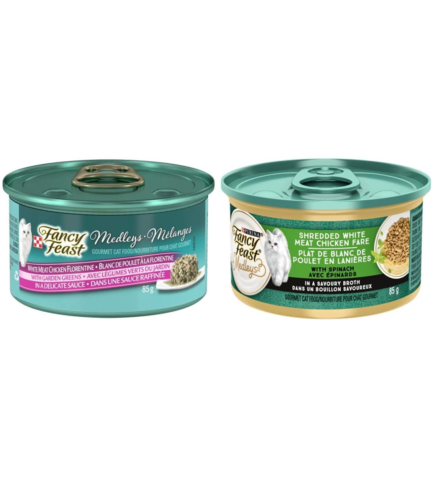 Fancy Feast Medleys White Meat Chicken Florentine + Shredded White Meat Chicken Fare Wet Cat Food - Buy Online on GoSupps.com