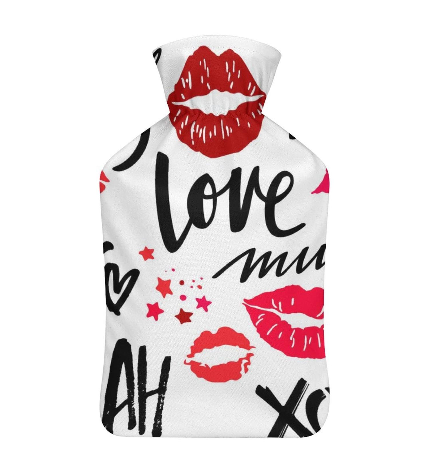 Hot Water Bottle with Lid - Lips Kisses Pattern | Rubber Bag for Pain Relief Cramps & Foot Warmer - Hot & Cold Therapy - Buy Online on GoSupps.com