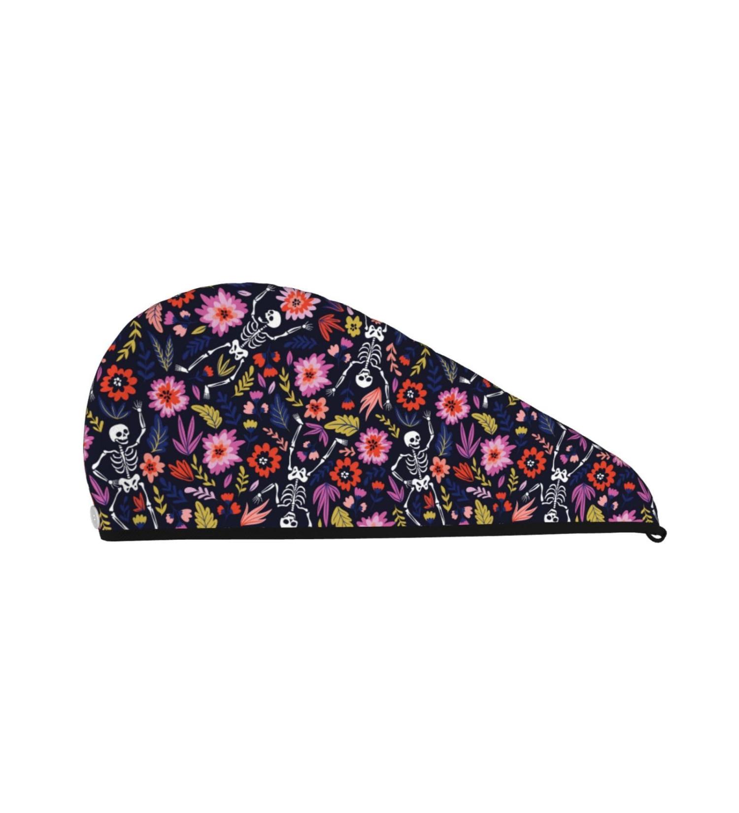 Hair Towel Wrap - Quick Drying Hair Turban with Button | Dancing Skeletons Floral Garden Design - Buy Online on GoSupps.com