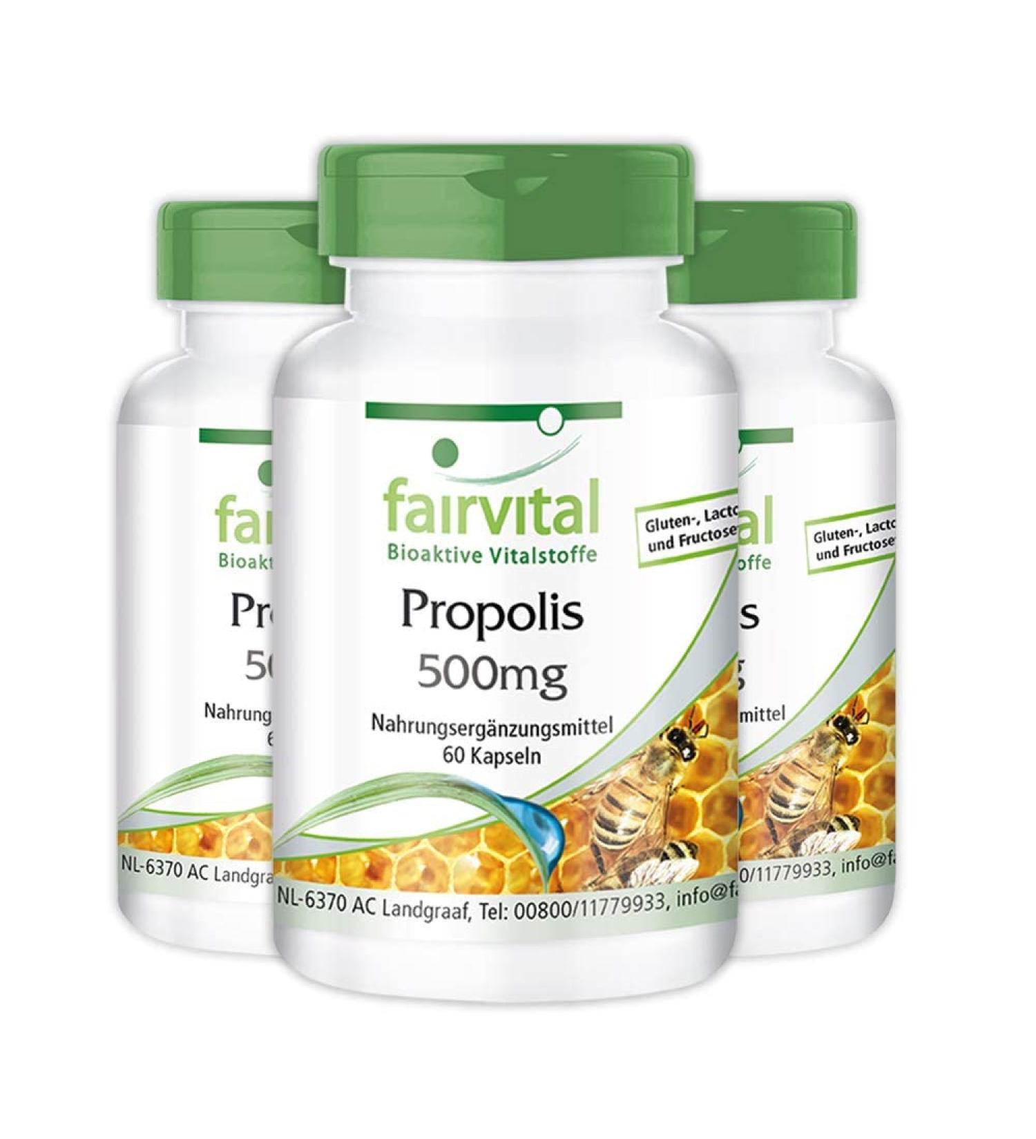 Fairvital | Propolis Extract 500mg - 3 x 60 Capsules - Standardized to 3% Galangin - Natural Propolis - Buy Online on GoSupps.com