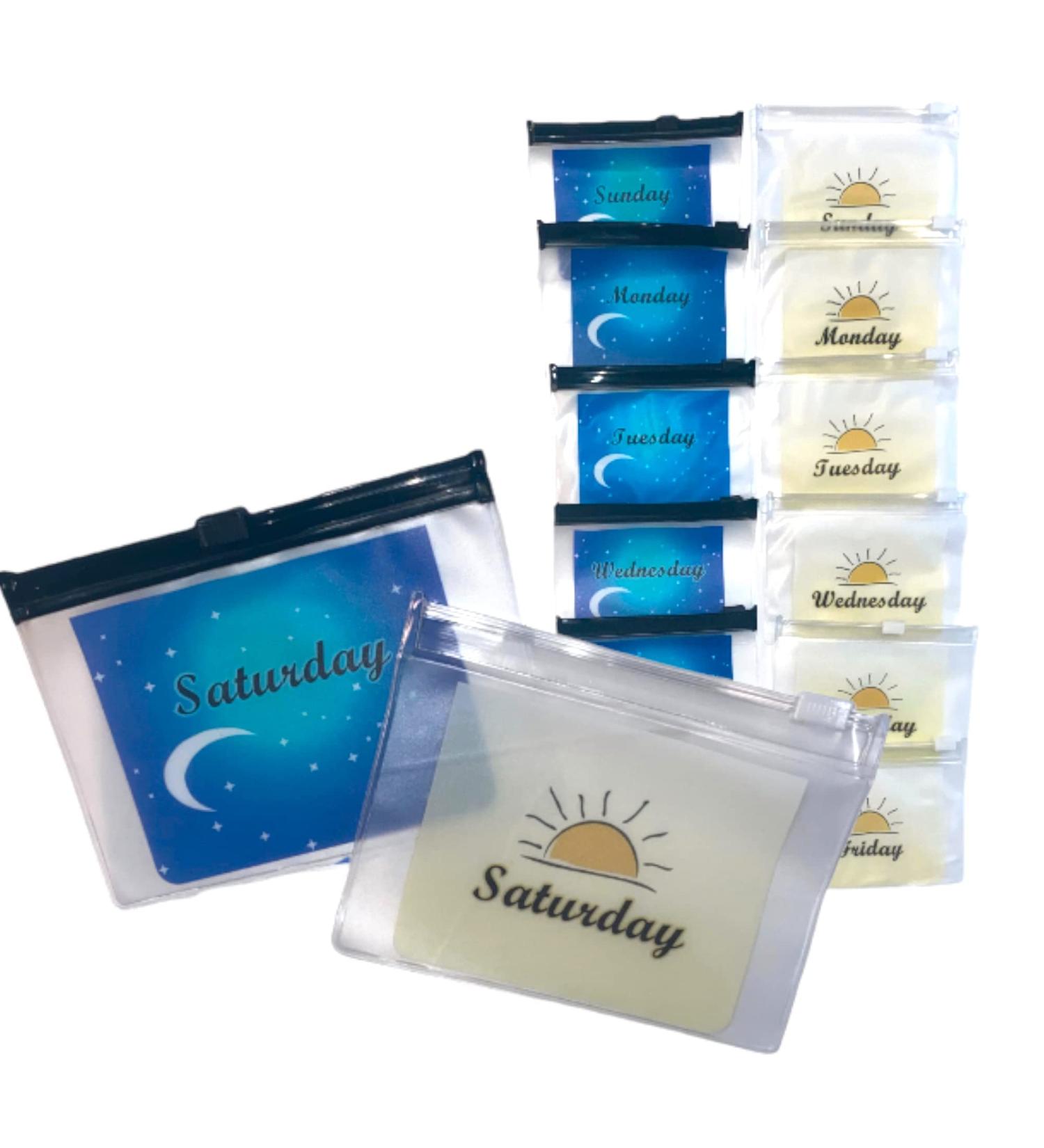 Reusable Pill Baggies | AM PM Pill Organizer with Day Labels | Travel-Friendly 4x3 Inch Medicine Pouches - Buy Online on GoSupps.com