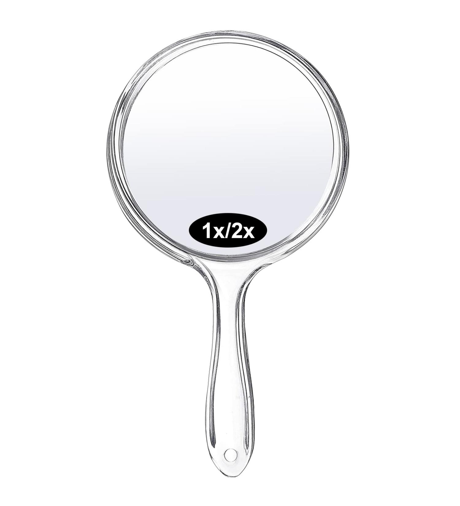 AMMON Double Sided Handheld Makeup Mirror with Handle - 1X/2X Magnification, Portable Clear Travel Mirror - Buy Online on GoSupps.com