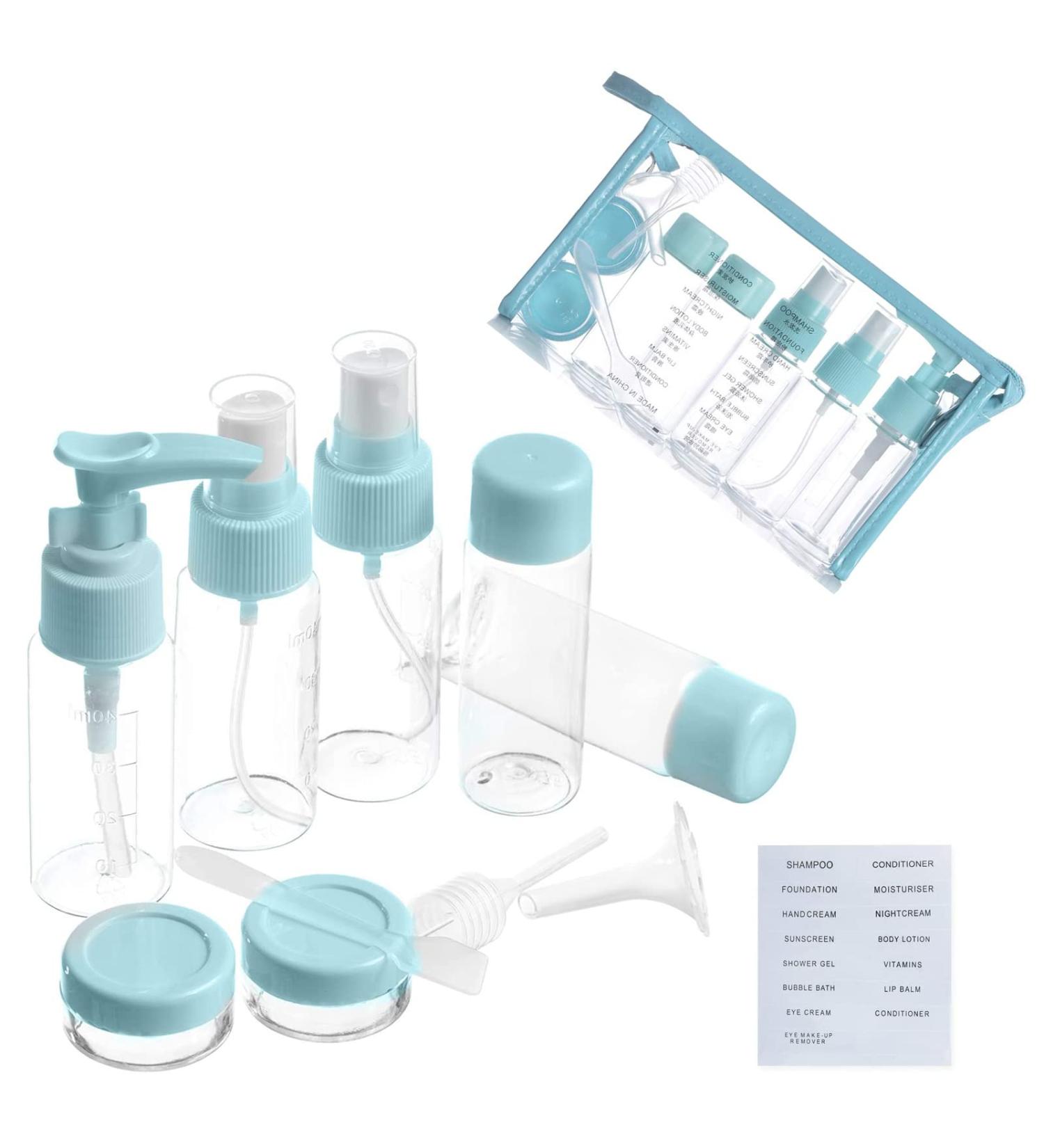 11-Piece Travel Bottles Set - Empty Shampoo & Cosmetic Containers with Bag | Perfect for Toiletries & Travel Essentials (Blue) - Buy Online on GoSupps.com