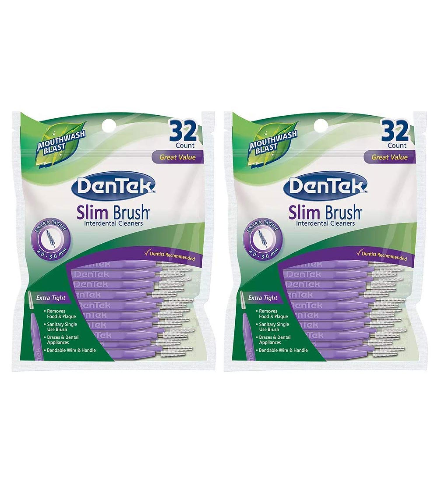 DenTek Slim Brush Interdental Cleansers, Extra Tight, Mouthwash Blast, 32 each (Pack of 2)