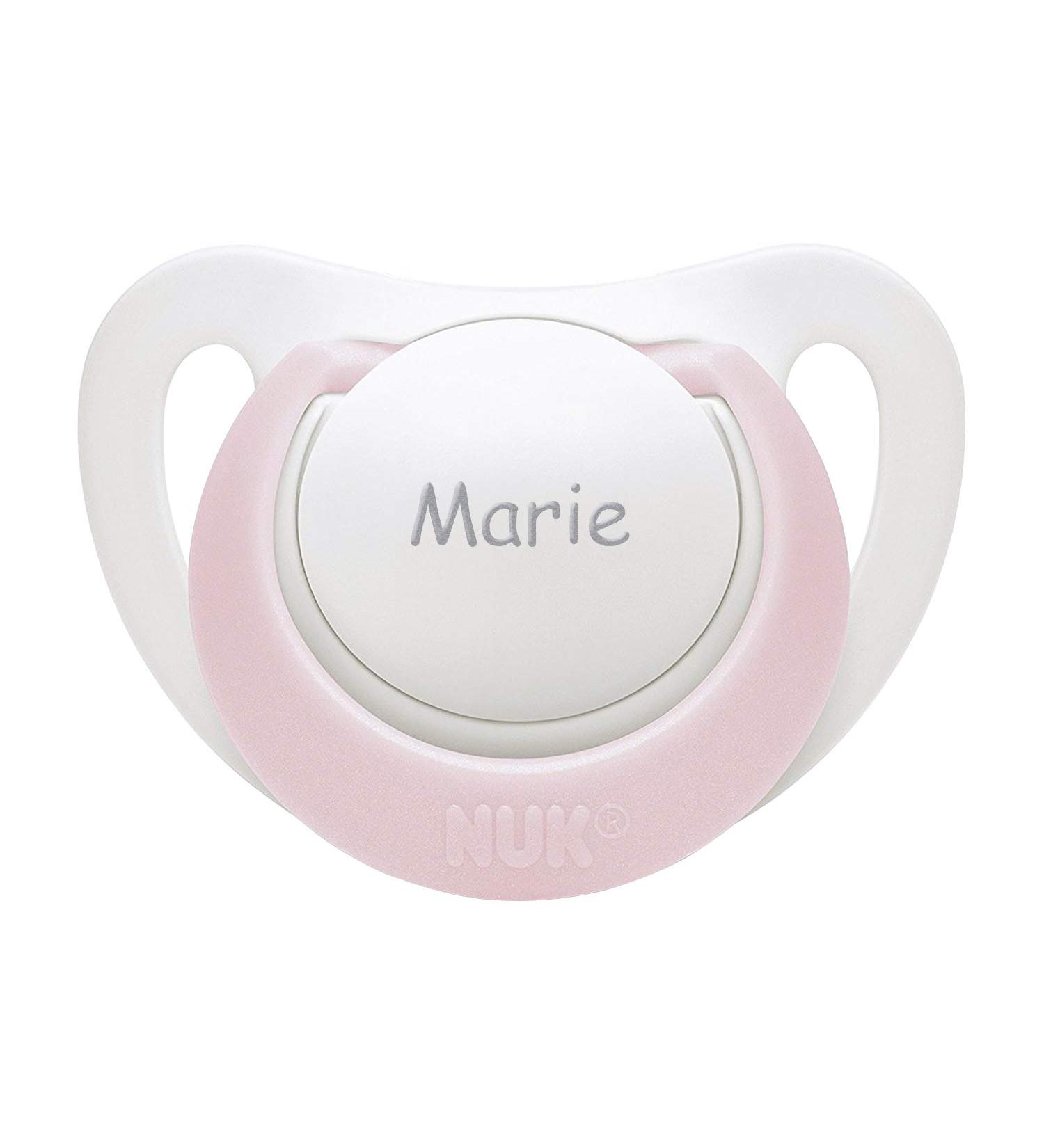 Buy NUK Genius Silicone Pacifier for 0-6 Months - Personalized Name White/Pink Size 1 - 1 Pack - Buy Online on GoSupps.com
