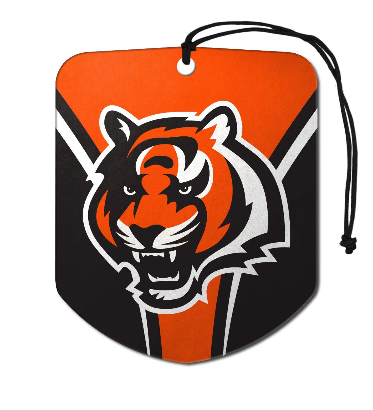 FANMATS 61566 NFL Cincinnati Bengals Hanging Car Air Freshener, 2 Pack, Black Ice Scent, Odor Eliminator, Shield Design with Team Logo