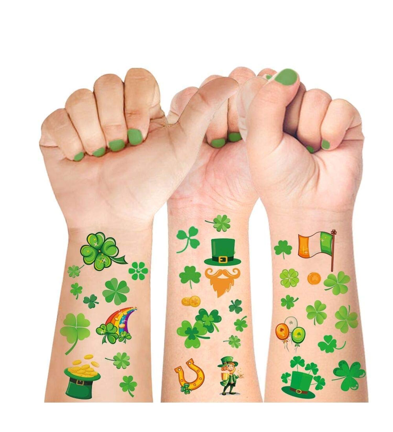 St Patricks Day Tattoos & Stickers Set - 16 Sheets, 140 Pcs - Shamrock Temporary Tattoos - Irish Decorations & Party Favors - Buy Online on GoSupps.com