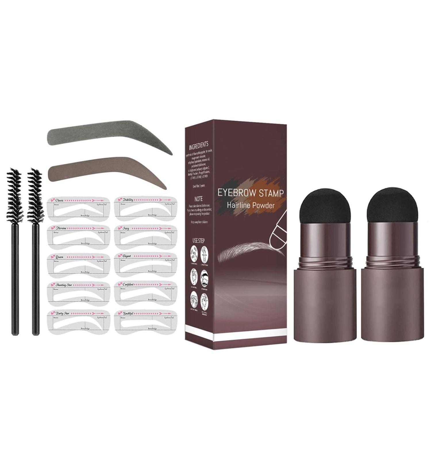 Eyebrow Stamp Eyebrow Stamp Stencil Kit Long Lasting Eye Brow Powder Eyebrow Stencils Brow Stencil Kit for Beginners 30 g (Pack of 1) C-Dark Brown & Dark Grey - Buy Online on GoSupps.com