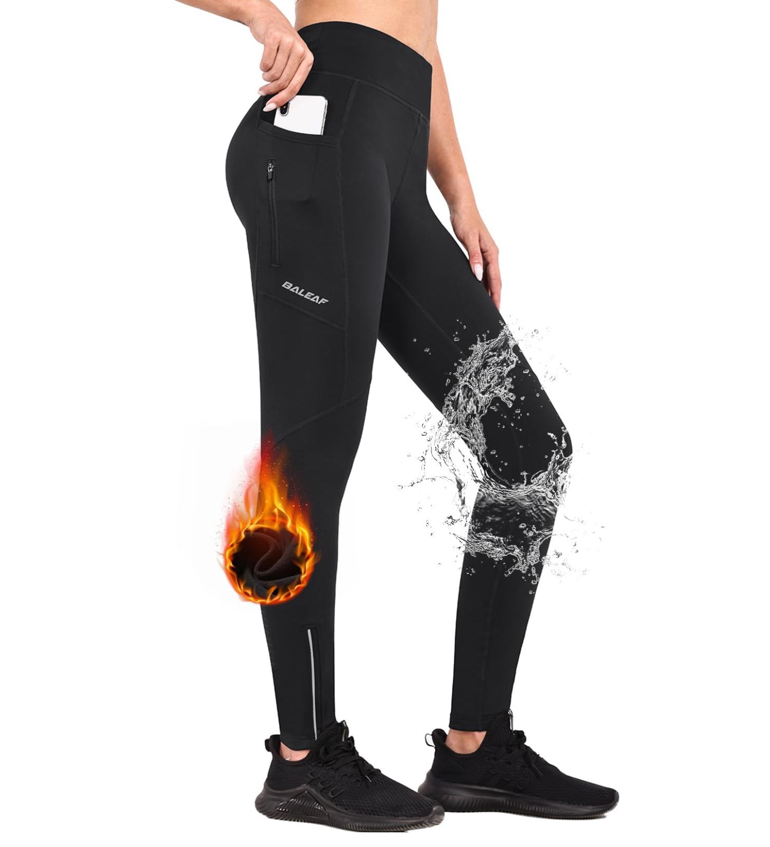Baleaf Women's Winter Bicycle Pants - Long Waterproof Thermo Leggings with Zipper Ankle - XXL Black | Warm & Comfortable Outdoor Jogging & Running Pants - Buy Online on GoSupps.com