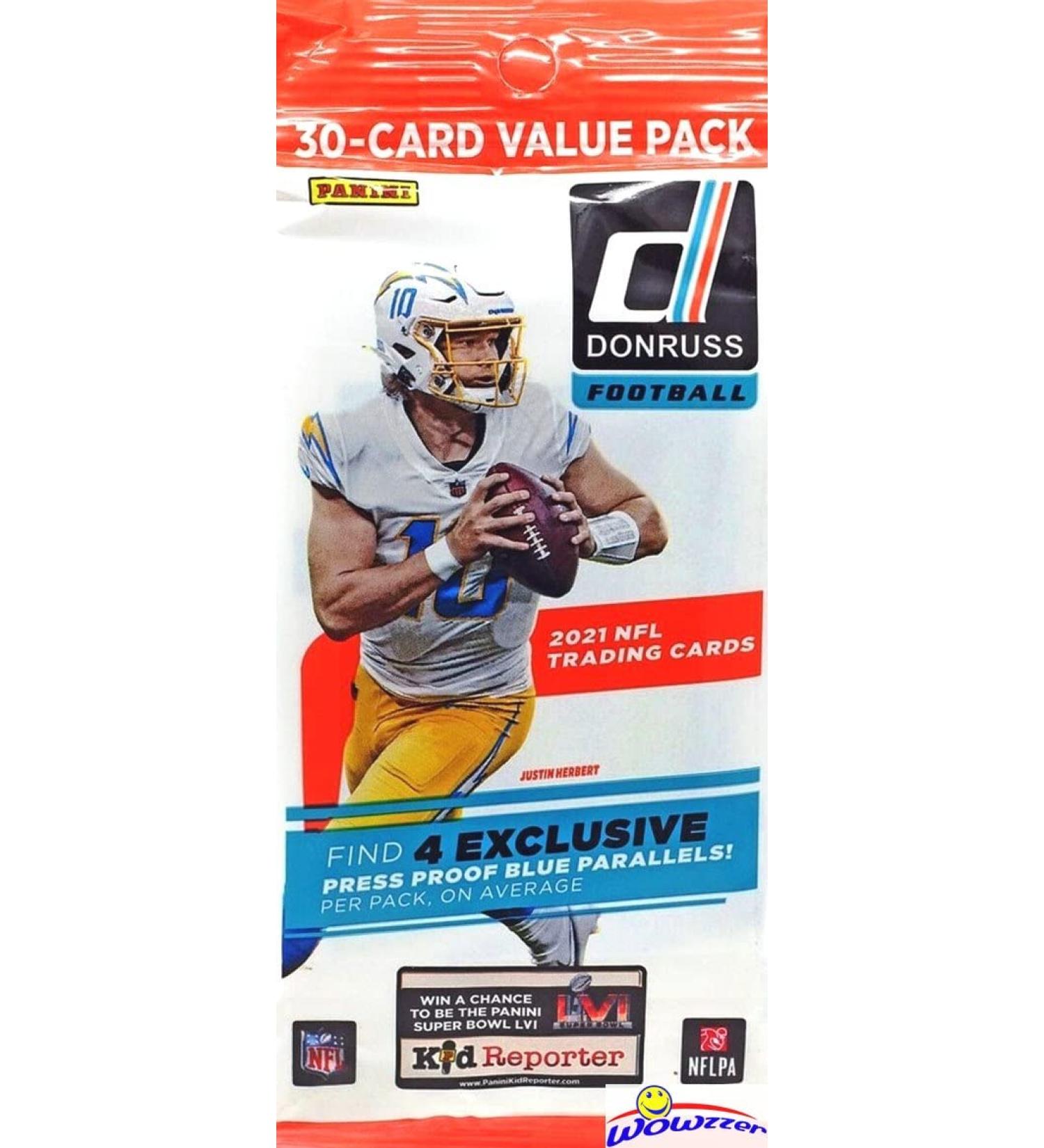 2021 Donruss Football HUGE Factory Sealed JUMBO FAT CELLO Pack with 30 Cards Including (4) EXCLUSIVE BLUE PARALLELS! Look for RC & AUTO of Trevor Lawrence, Mac Jones, Justin Fields & More! WOWZZER!
