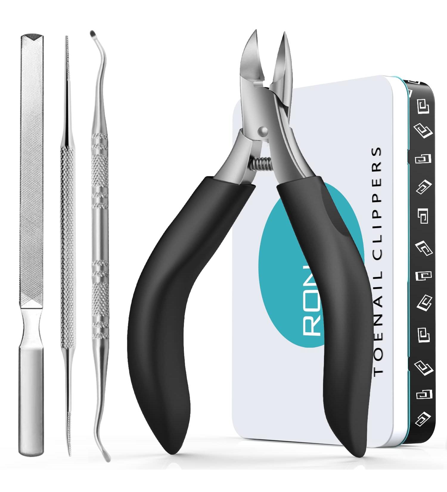RONAVO Ingrown Toenail Treatment Set - Heavy Duty Nail Clippers for Thick Nails - Professional Toe Nail Clippers for Men & Elderly - Large Toenail Scissors for Ingrown Nails - Black - Buy Online on GoSupps.com
