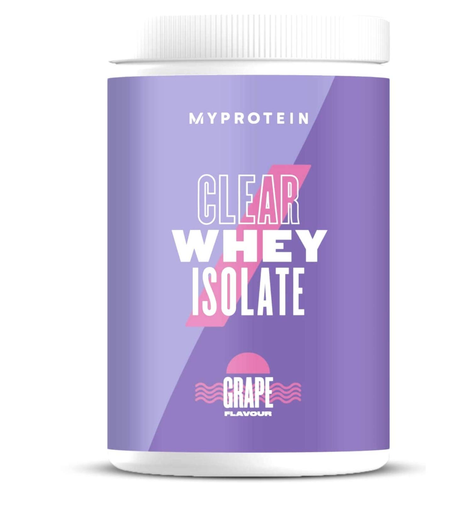Myprotein Clear Whey Isolate Protein Powder - Grape - 500g - 20 Servings - Cool and Refreshing Whey Protein Shake Alternative - 20g Protein and 4g BCAA per Serving Grape 500 g (Pack of 1)