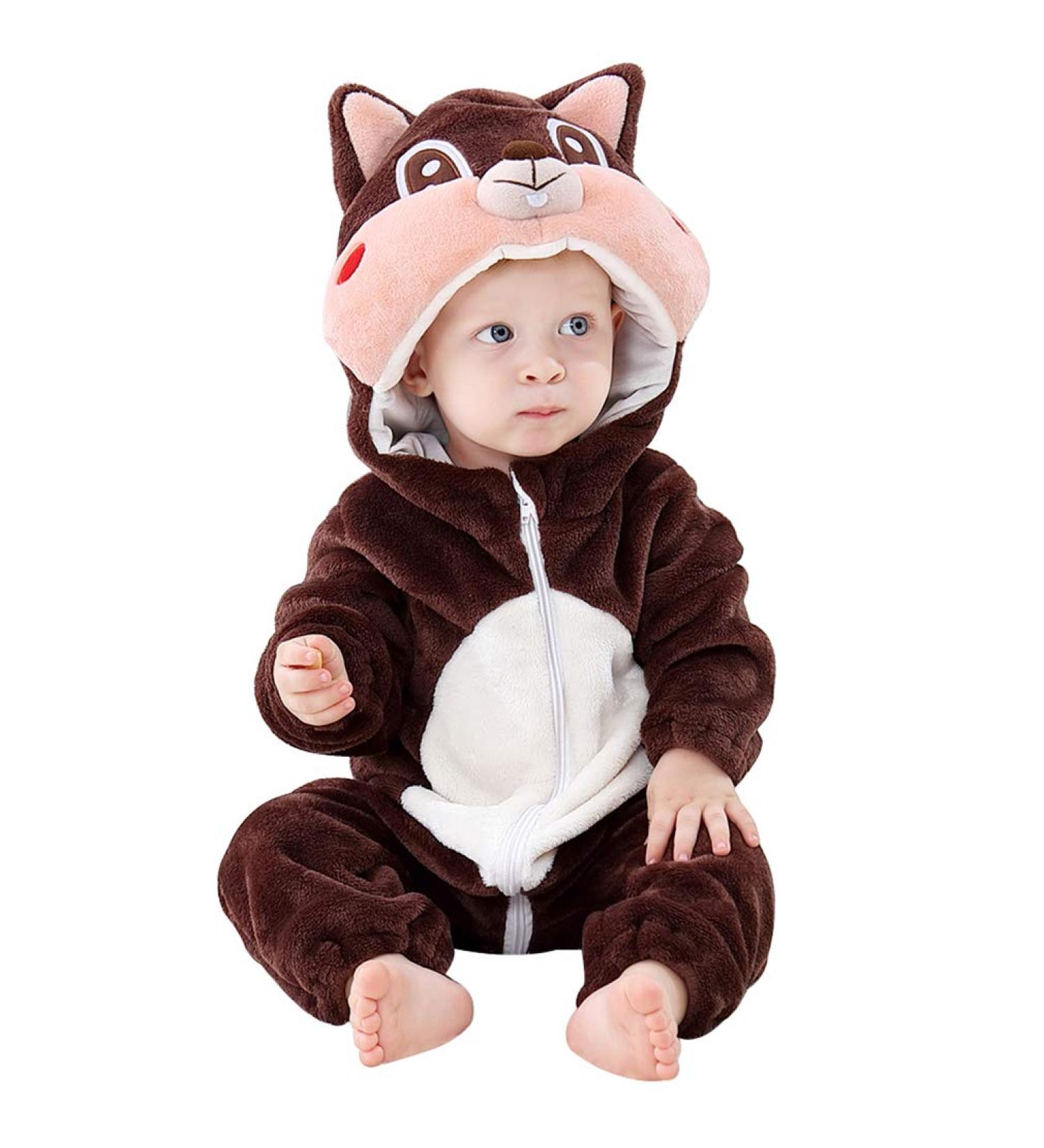 COOKY.D Unisex Winter Animal Hooded Baby Romper - Brown Squirrel (3-6 Months) - Buy Online on GoSupps.com