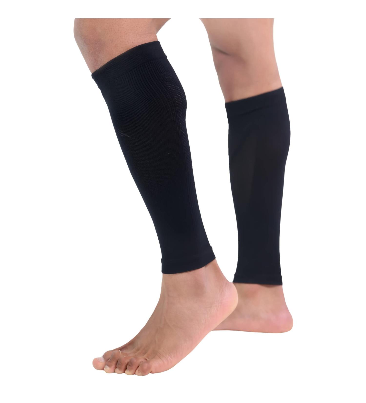 CompressionZ Calf Compression Sleeves (20-30mmhg) - Support for Shin Splints, Running, Leg Pain - Black/Black Medium - Buy Online on GoSupps.com