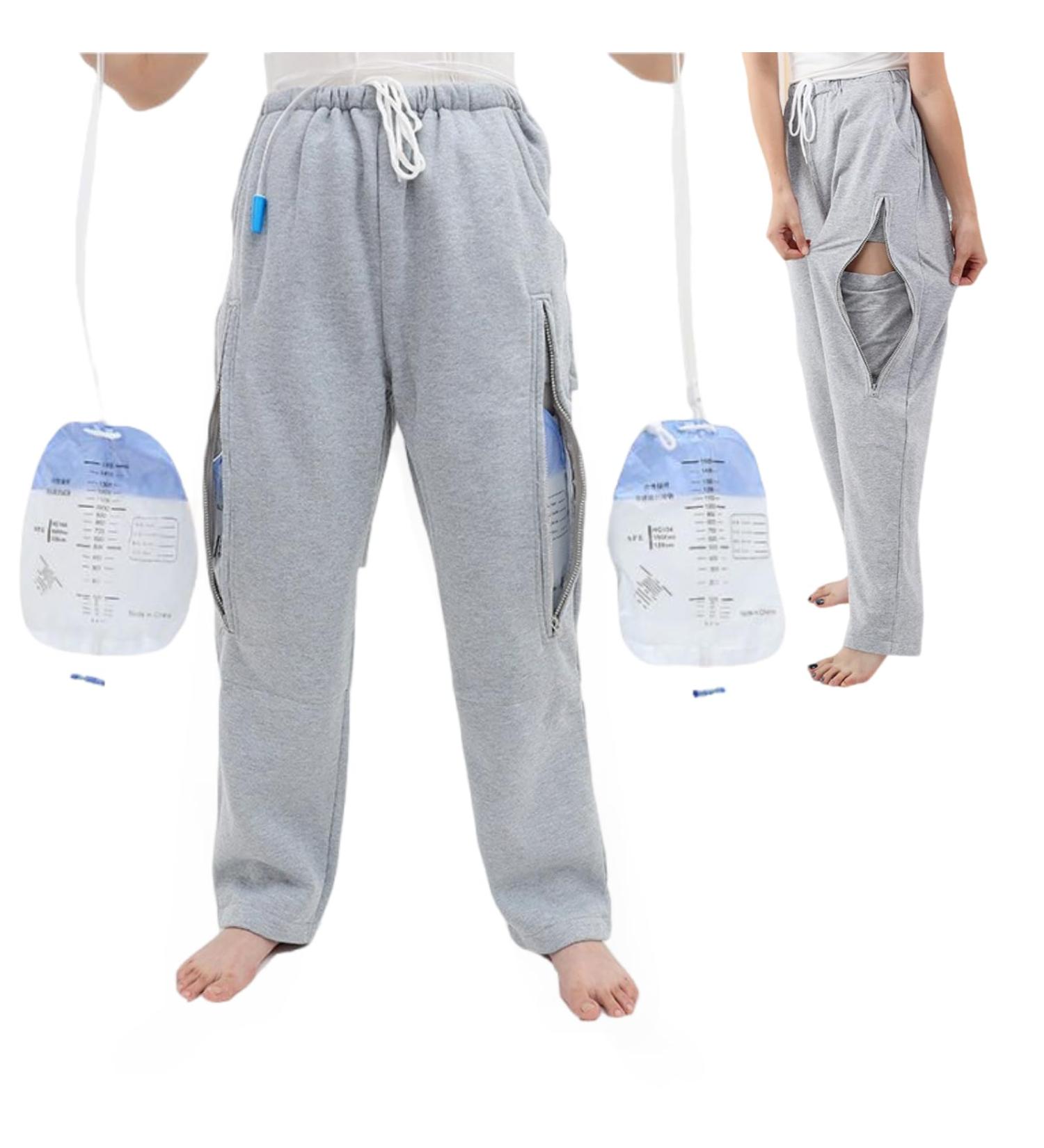 Catheter Leg Bag Pants for Men/Women - Urine Bag Holder with Double Zippered Pockets Holds 2000ml - X-Large Grey - Buy Online on GoSupps.com