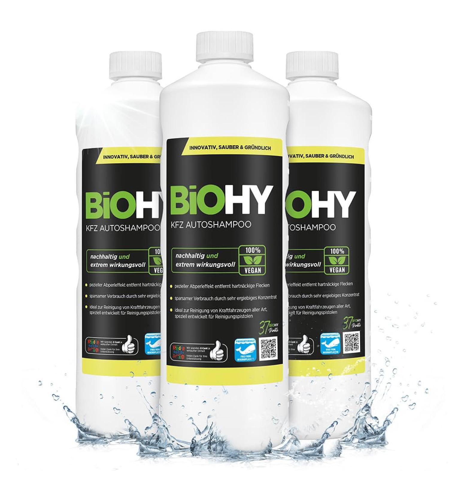  BIOHY BIOHY Car Shampoo (3 x 1 Liter) | Bio Car Cleaner protects paint from external dirt | Biodegradable cleaning agent | Suitable for pressure washers | Powerful concentrate - Buy Online on GoSupps.com