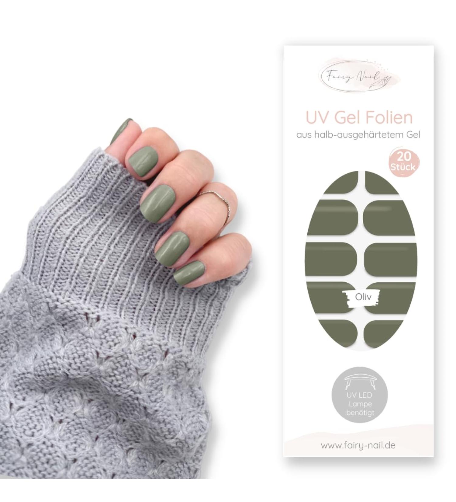 Fairy Nail UV Gel Foils - Self-Adhesive Green Nail Wraps | 20 Pieces Half Cured Nail Polish Strips - Buy Online on GoSupps.com