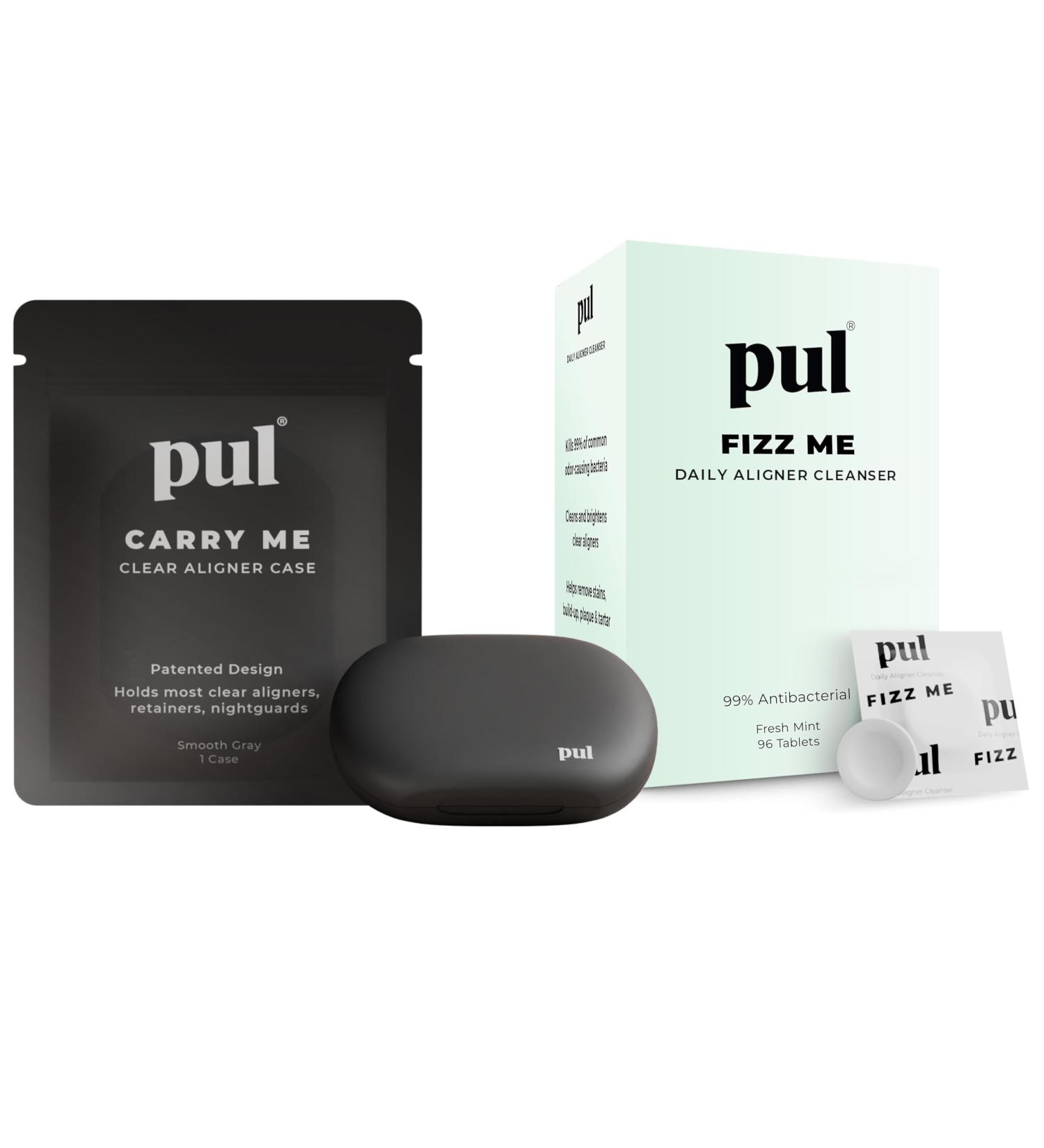 PUL Aligner Care Bundle: Pack of 96 Cleaner Tablets + Gray Aligner Case For Cleaning & Storing Invisalign Retainers Partial Dentures Mouth & Night Guards PUL Removal Tool Dental Removables - Buy Online on GoSupps.com