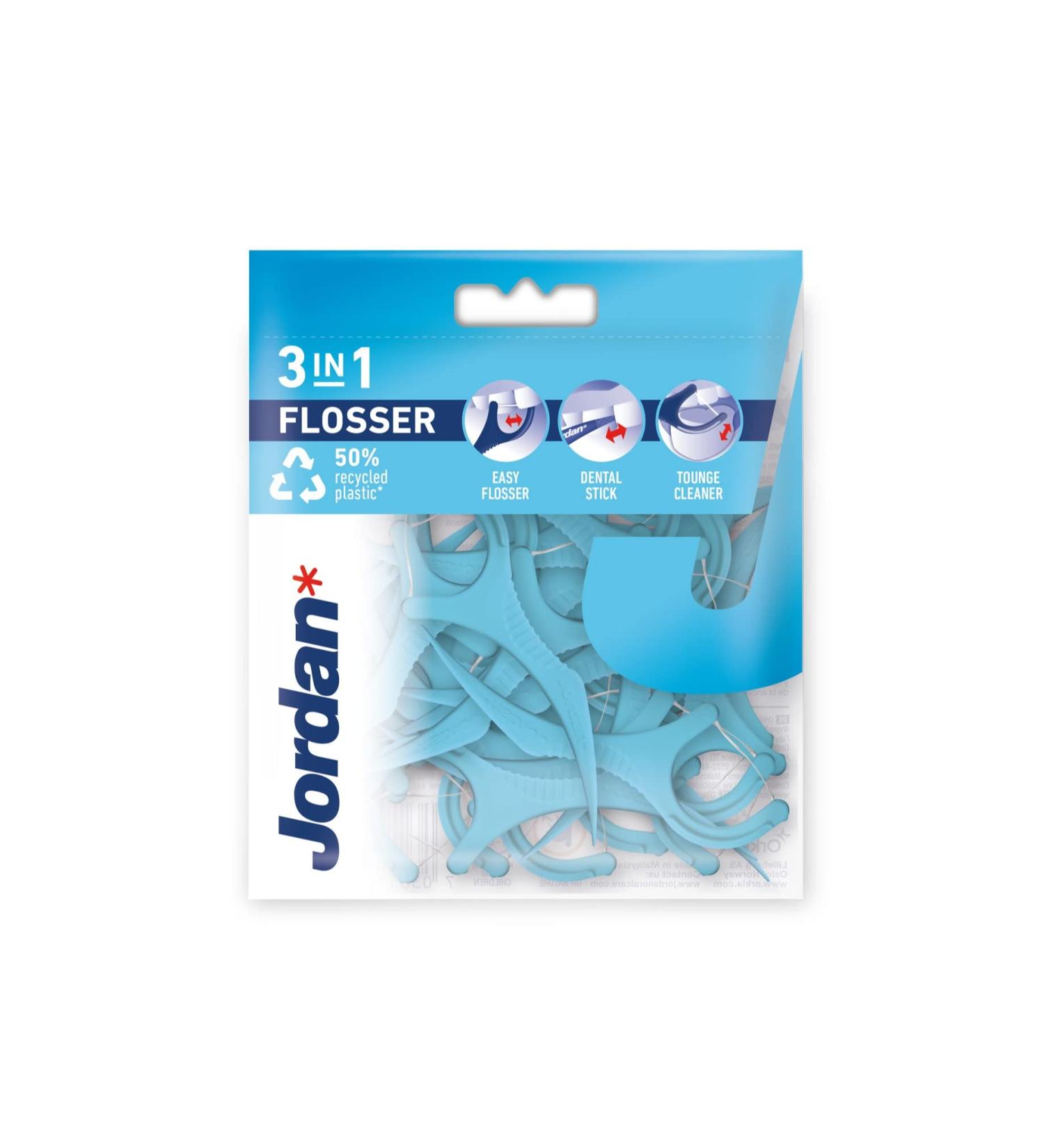 Jordan Dental Floss with Holder & Tongue Cleaner - Blue/White 36 Pieces | International Shipping - Buy Online on GoSupps.com