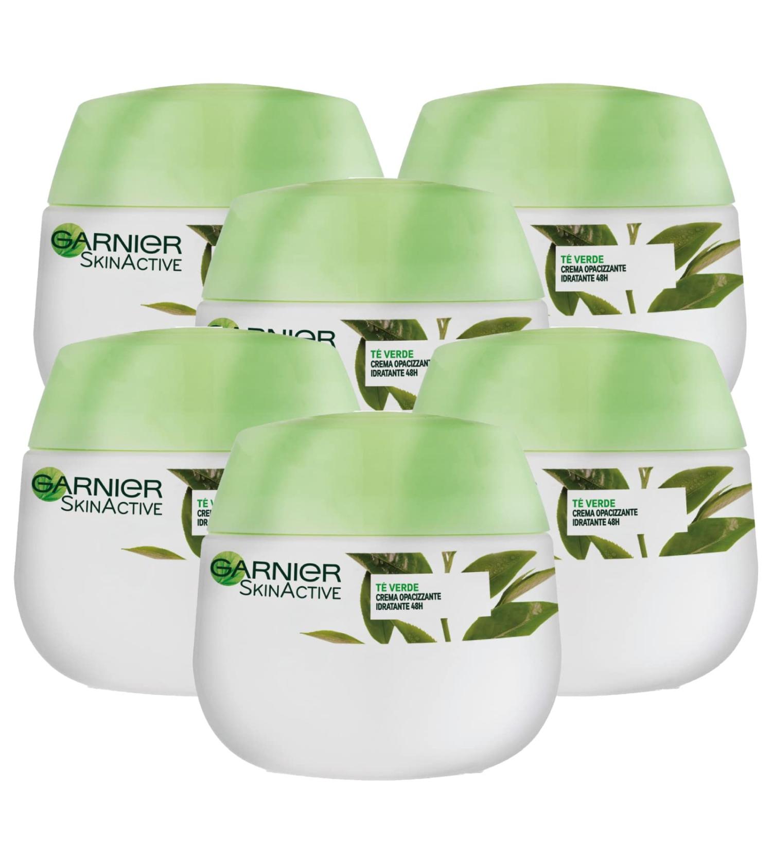 Garnier Garnier SkinActive Green Tea Moisturising Face Cream with Mattifying Action Dermatologically Tested Formula 48 Hours Long Lasting with Ingredients 96% Natural Origin - 6 x 50ml Jars