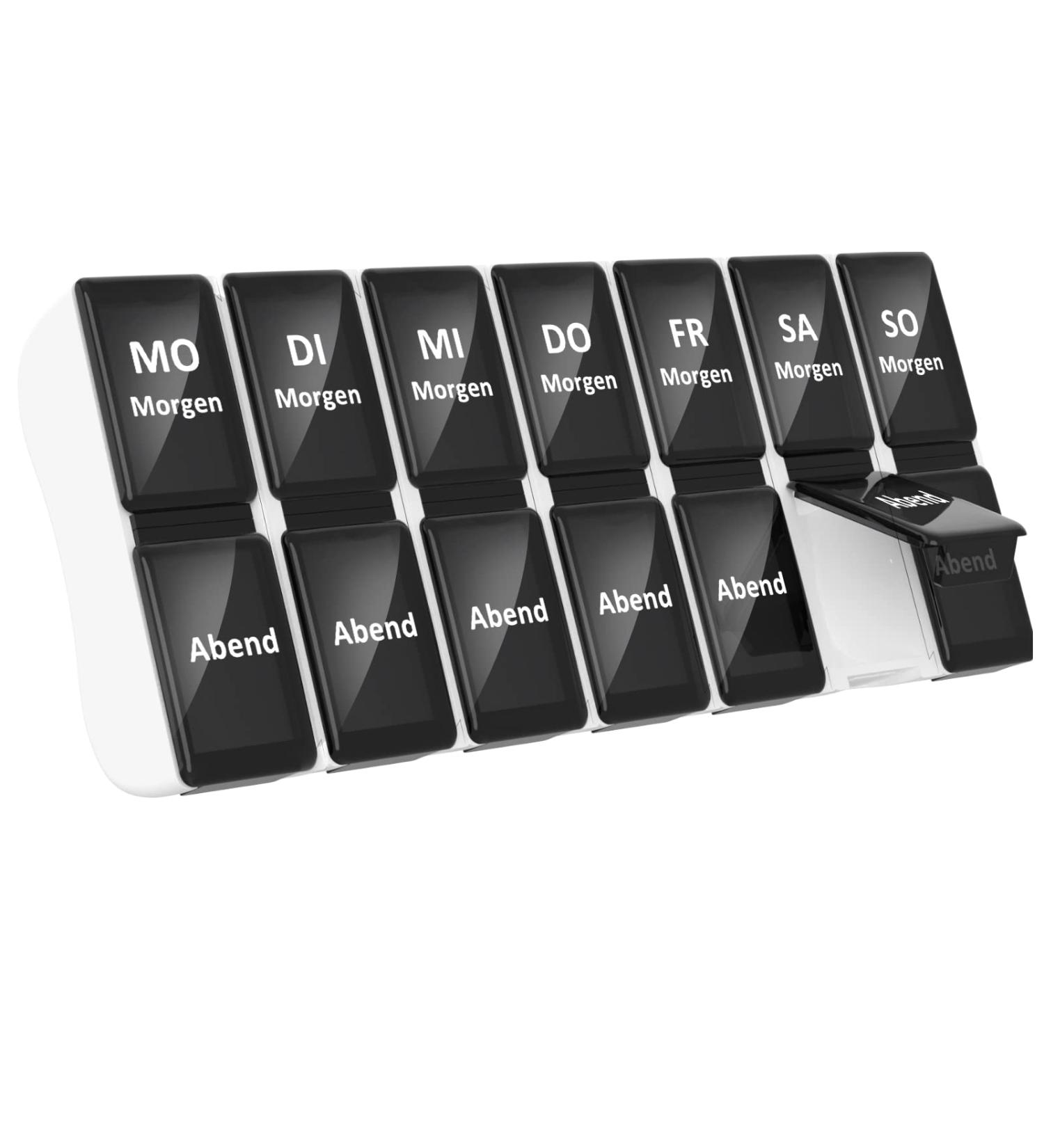 Shop Black 7-Day Pill Box - 2 Compartment Weekly Medication Organizer for Travel & Home - Buy Online on GoSupps.com