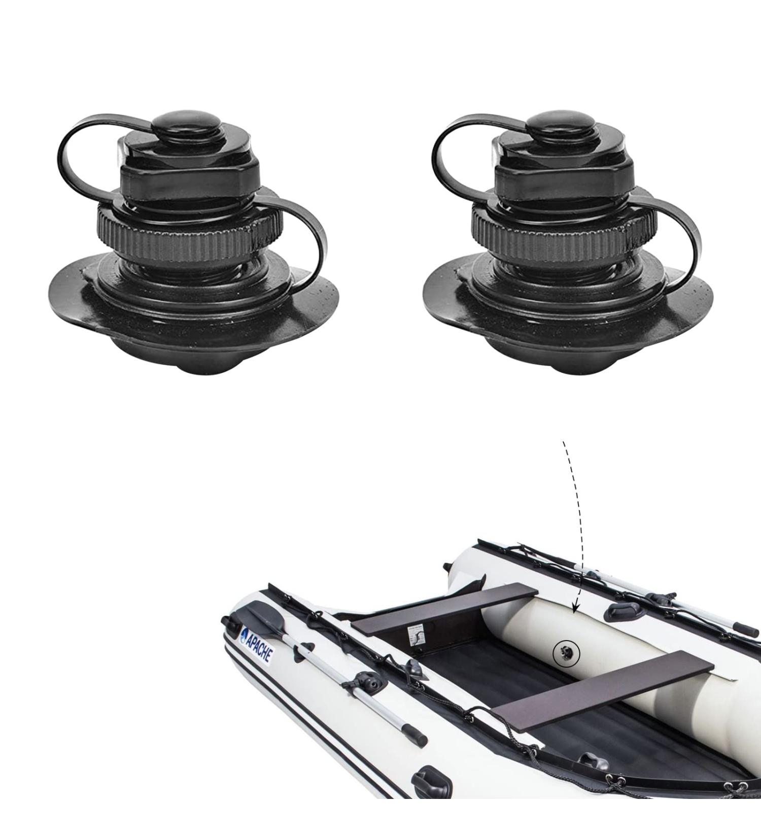 Inflatable Boat Spiral Air Plugs - 2 Pack, One-way Inflation Replacement Screw Boston Valve for Boats, Rafts, Kayaks - Black - Buy Online on GoSupps.com