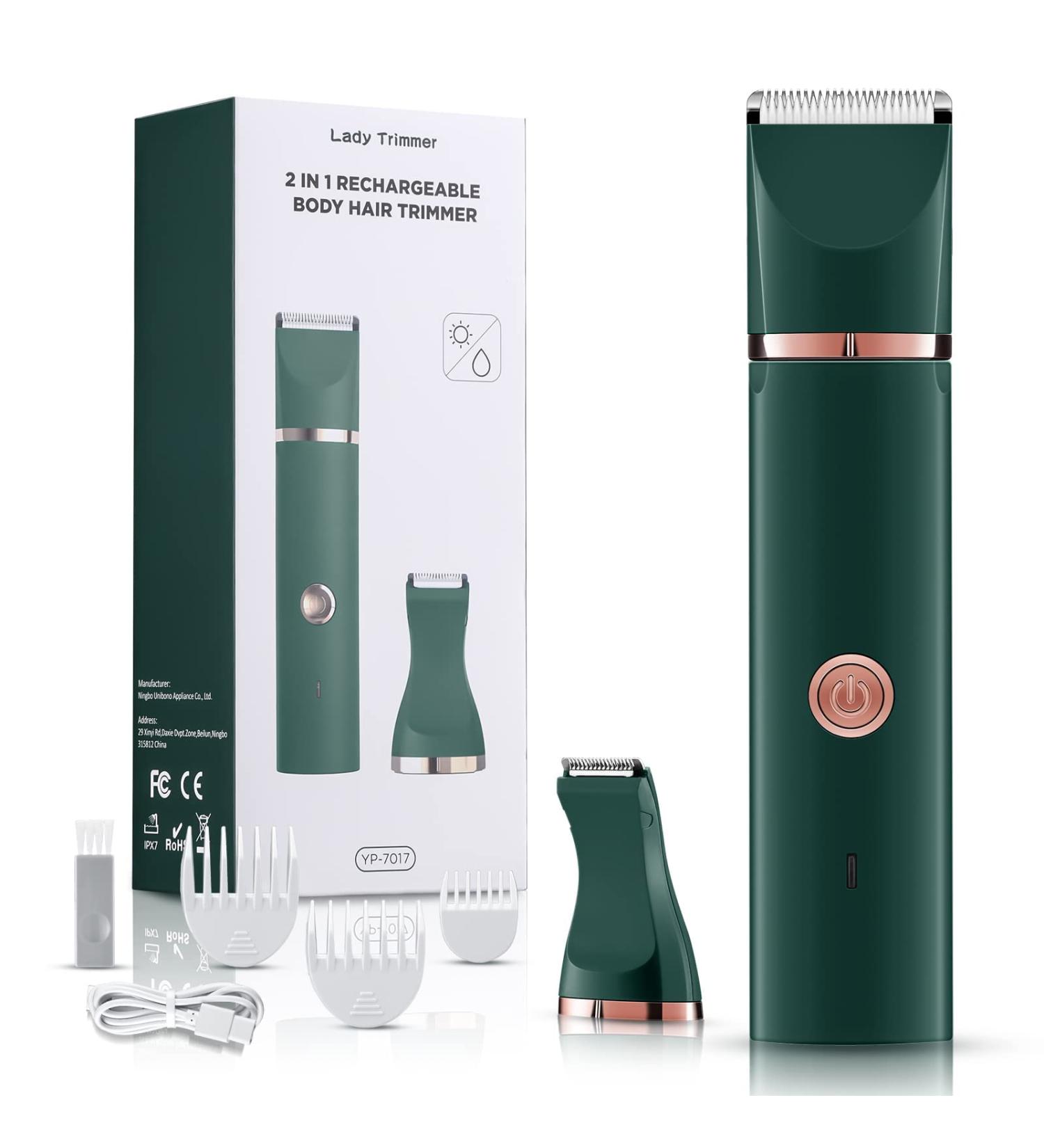 Senignol Women's 2-in-1 Bikini Trimmer & Electric Razor - IPX7 Waterproof Body Trimmer for Women - Valentines Day Gift in Green - Buy Online on GoSupps.com