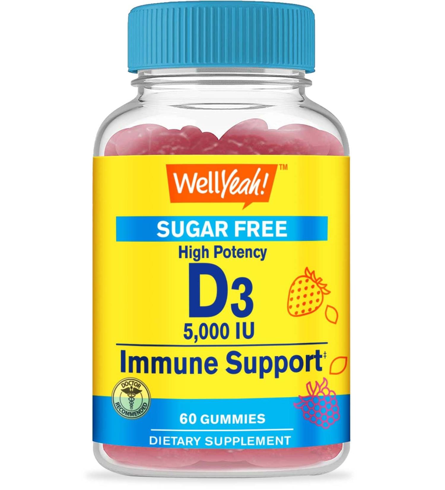 WellYeah Sugar Free Vitamin D3 5,000 IU Extra Strength Gummies - Immune Booster & Bone Support - Buy Online on GoSupps.com