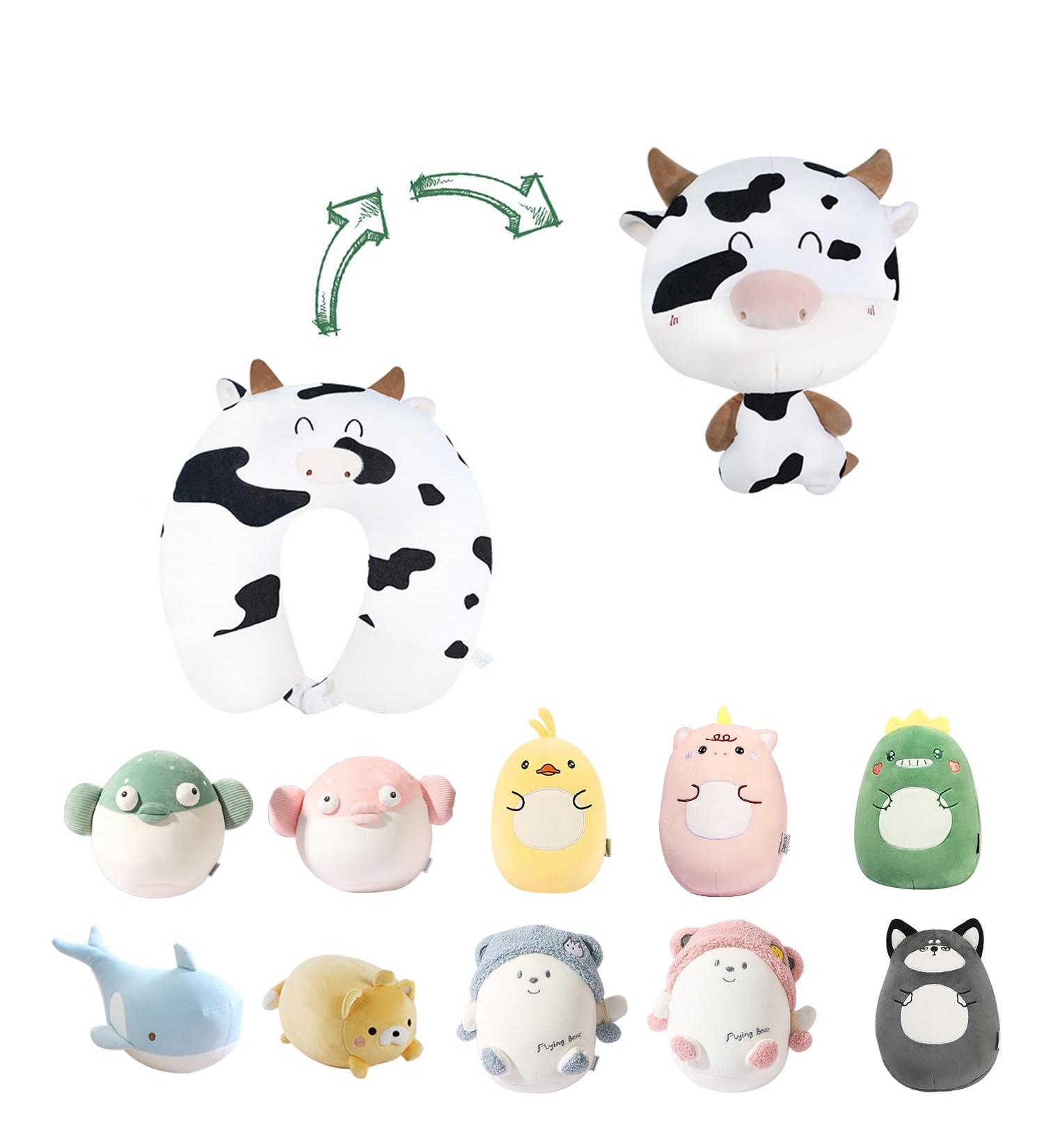 JOYRAVO 2-in-1 Kids Travel Pillow - Adorable Milk Cow Plushie Converts to U-Shaped Neck Pillow for Ultimate Comfort on Airplanes, Trains, and Buses - Buy Online on GoSupps.com