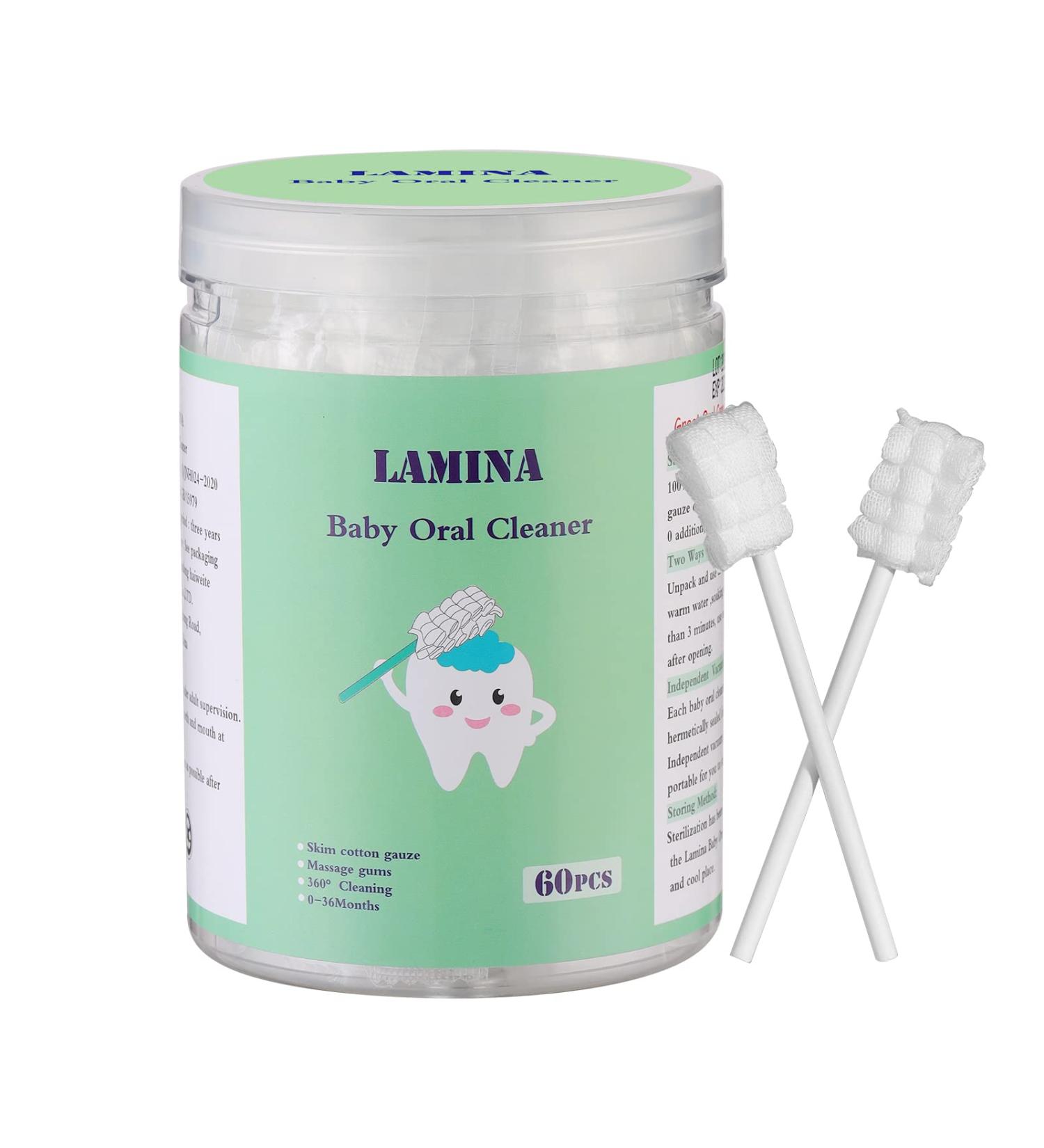 Lamina 60 Pack Infant Tongue Cleaner & Baby Oral Cleaner - Disposable Toothbrush for Newborns - Baby Gum Massage & Mouth Cleaning Stick - Dental Care for 0-36 Month Baby - Buy Online on GoSupps.com