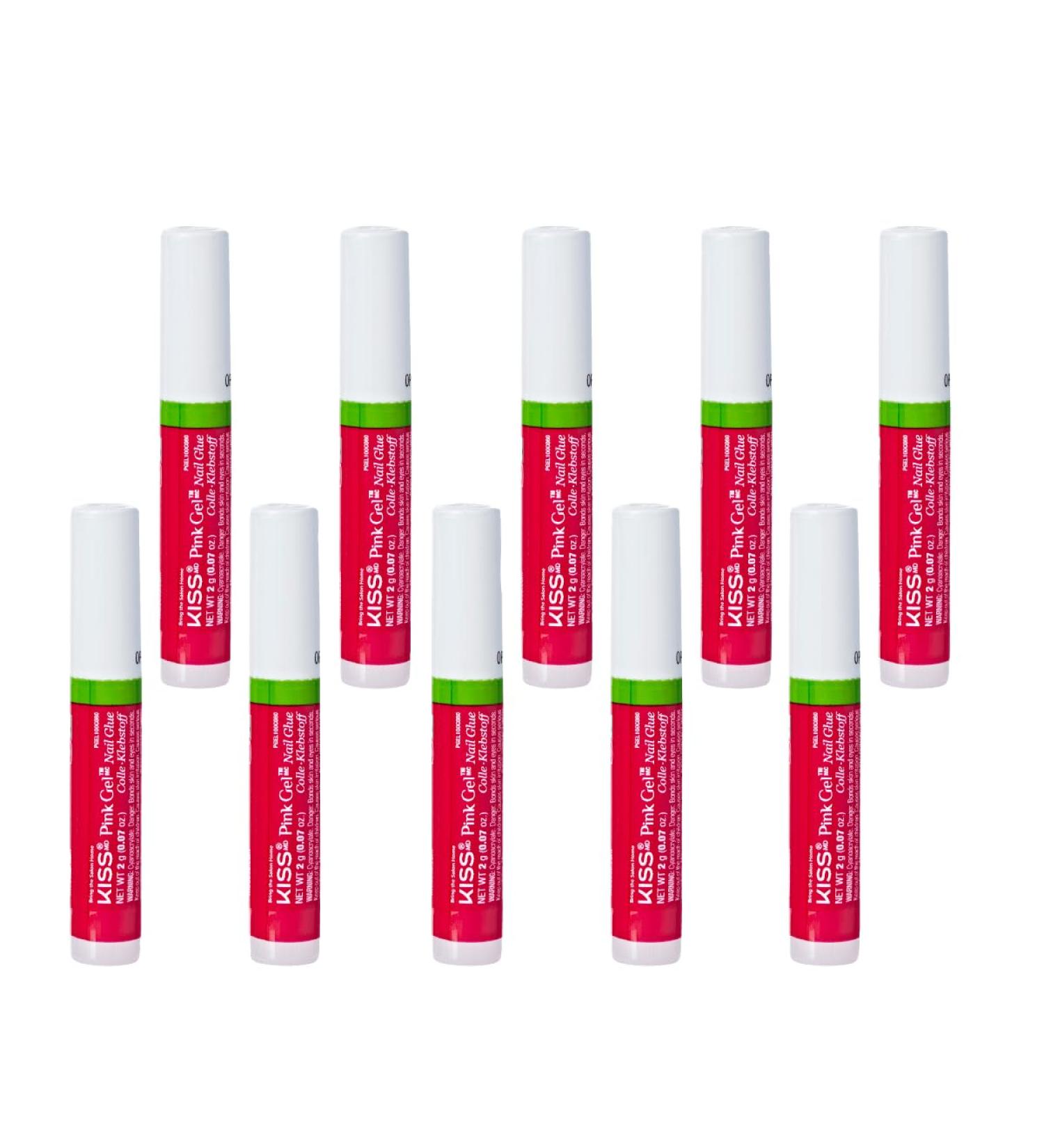 KISS Pink Gel Nail Glue - 10 Pack for Strong Adhesion on Artificial & Natural Nails | 2.0g/0.07 oz. Tubes - International Shipping Available - Buy Online on GoSupps.com