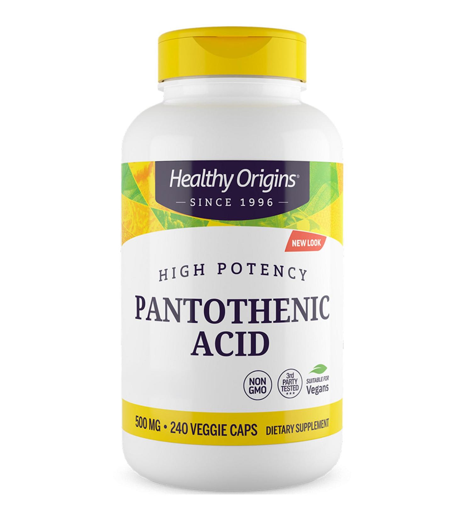Healthy Origins Pantothenic Acid 500mg - 240 Vegan Capsules Gluten-Free & Non-GMO Vitamin B5 Supplement - Buy Online on GoSupps.com