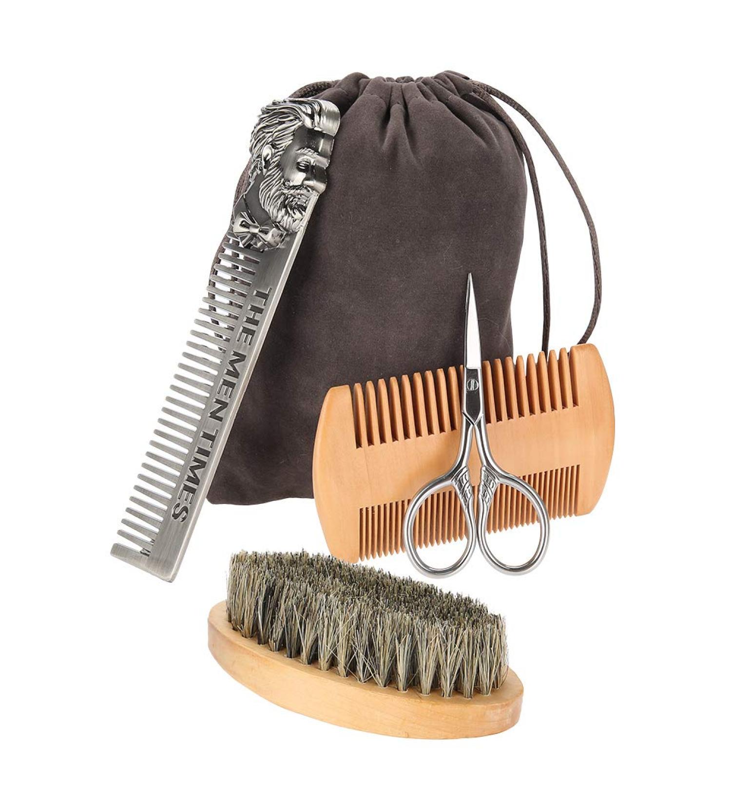 Premium Novel Beard Brush Set | Double-Sided Comb & Scissors Repair Kit for Hair & Beard Care - International Shipping Available - Buy Online on GoSupps.com